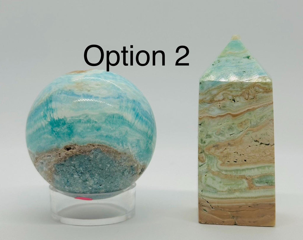 Blue Hemimorphite Crystal Set - Sphere & Tower Duo