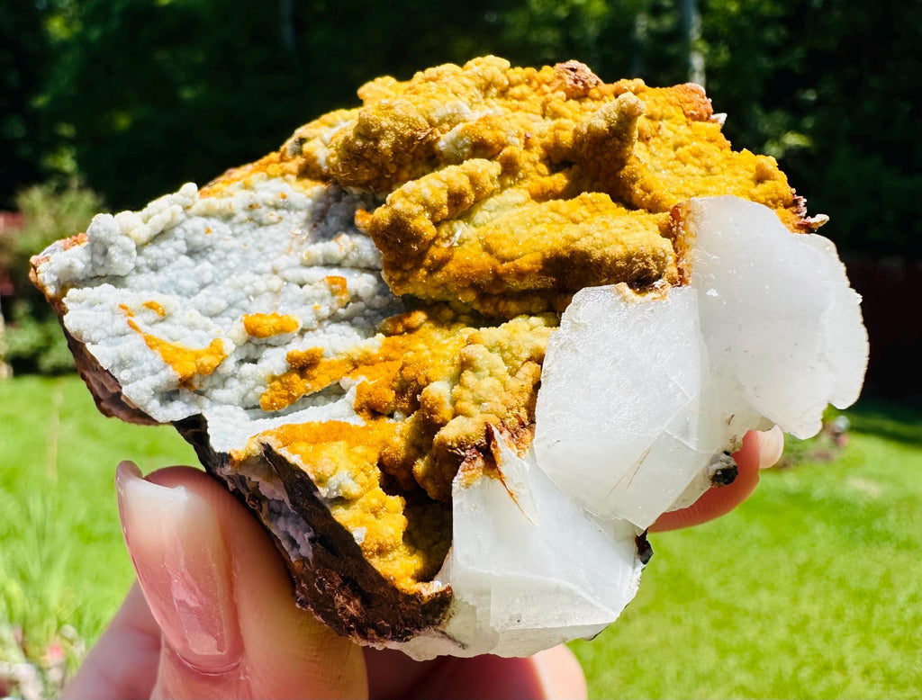 114 Grams Enchanted Earth Glow: Limonite over Gibbsite Matrix with UV Reactive Pink Calcite – A Rarity from Greece