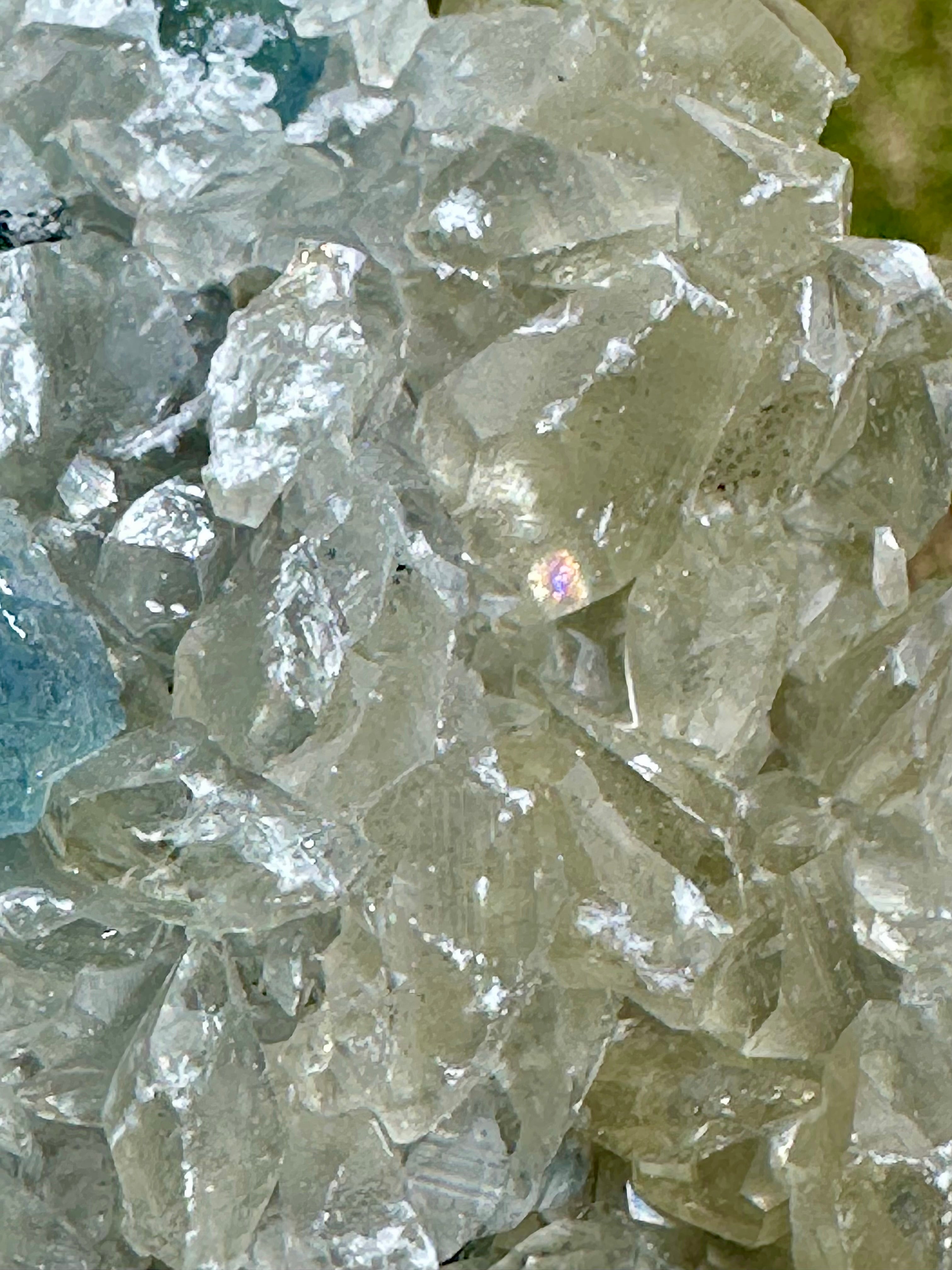 Benz Calcite on Blue & Green Fluorite, Xiang Hualing Mine, China