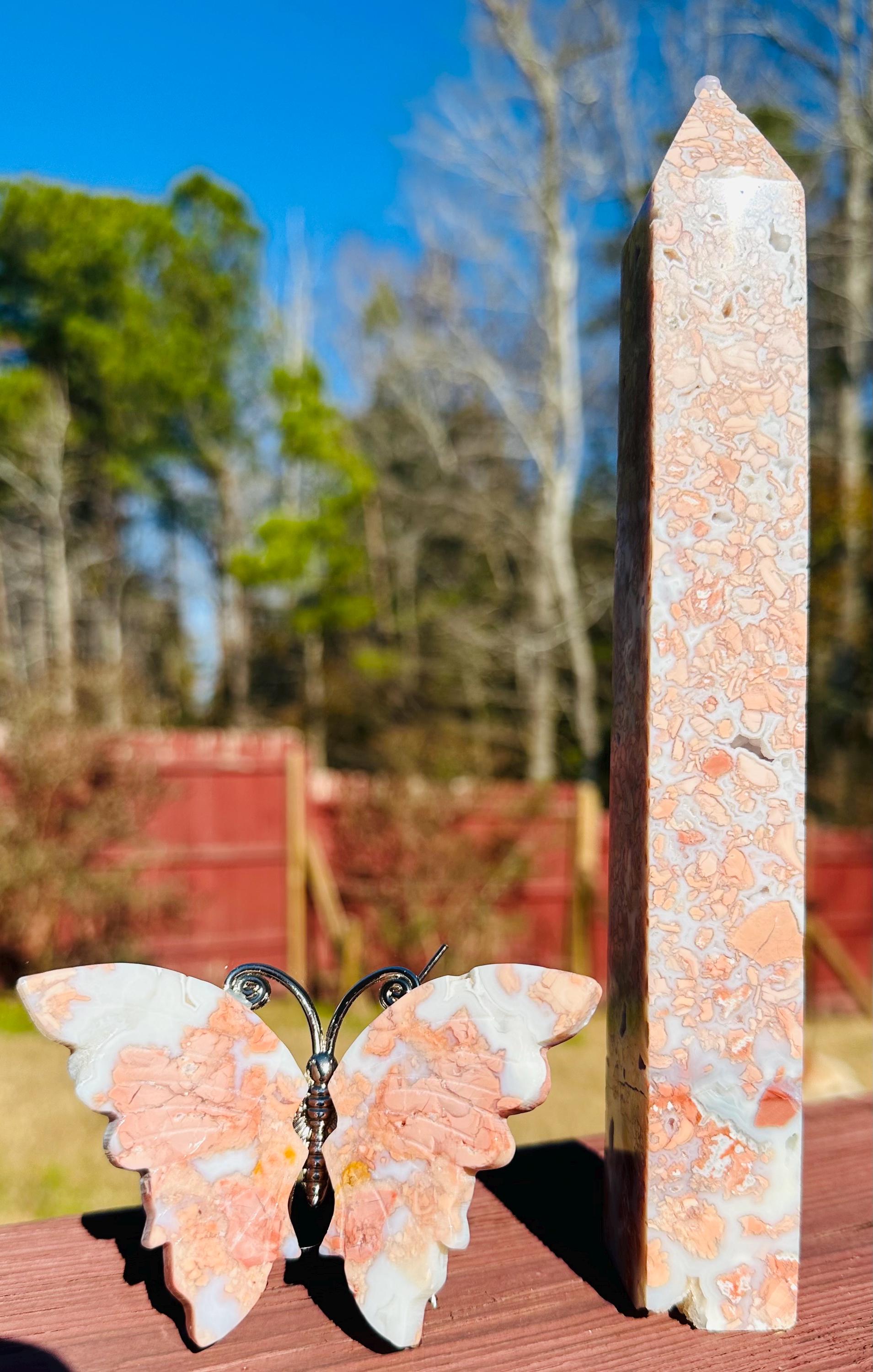 Petal Agate AKA Cotton Candy Butterfly & Tower Set — Drusy‑Kissed Beauty from Mexico