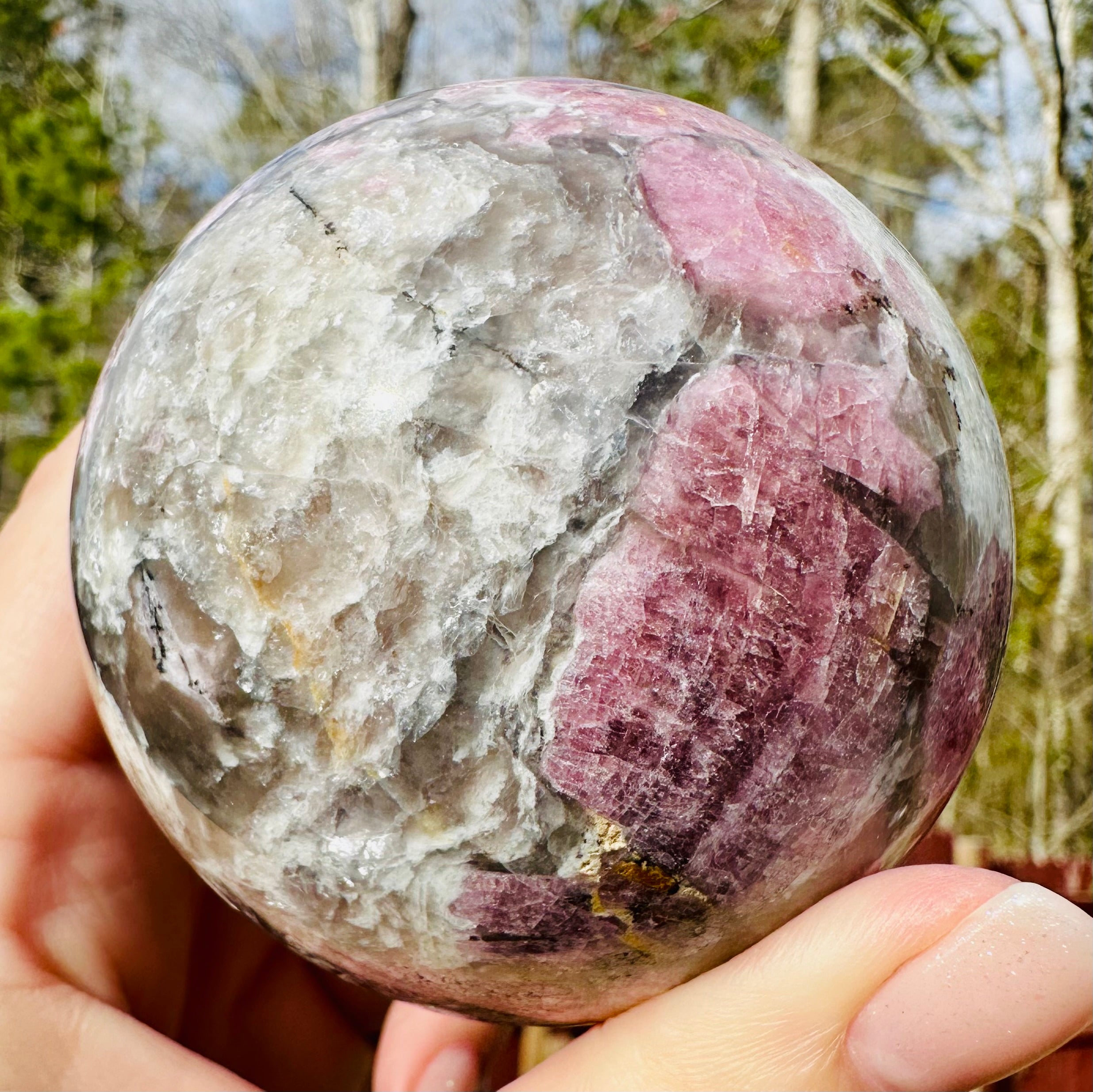 2.92" Pink Tourmaline in Smoky Quartz Sphere with Shimmery Mica, Madagascar
