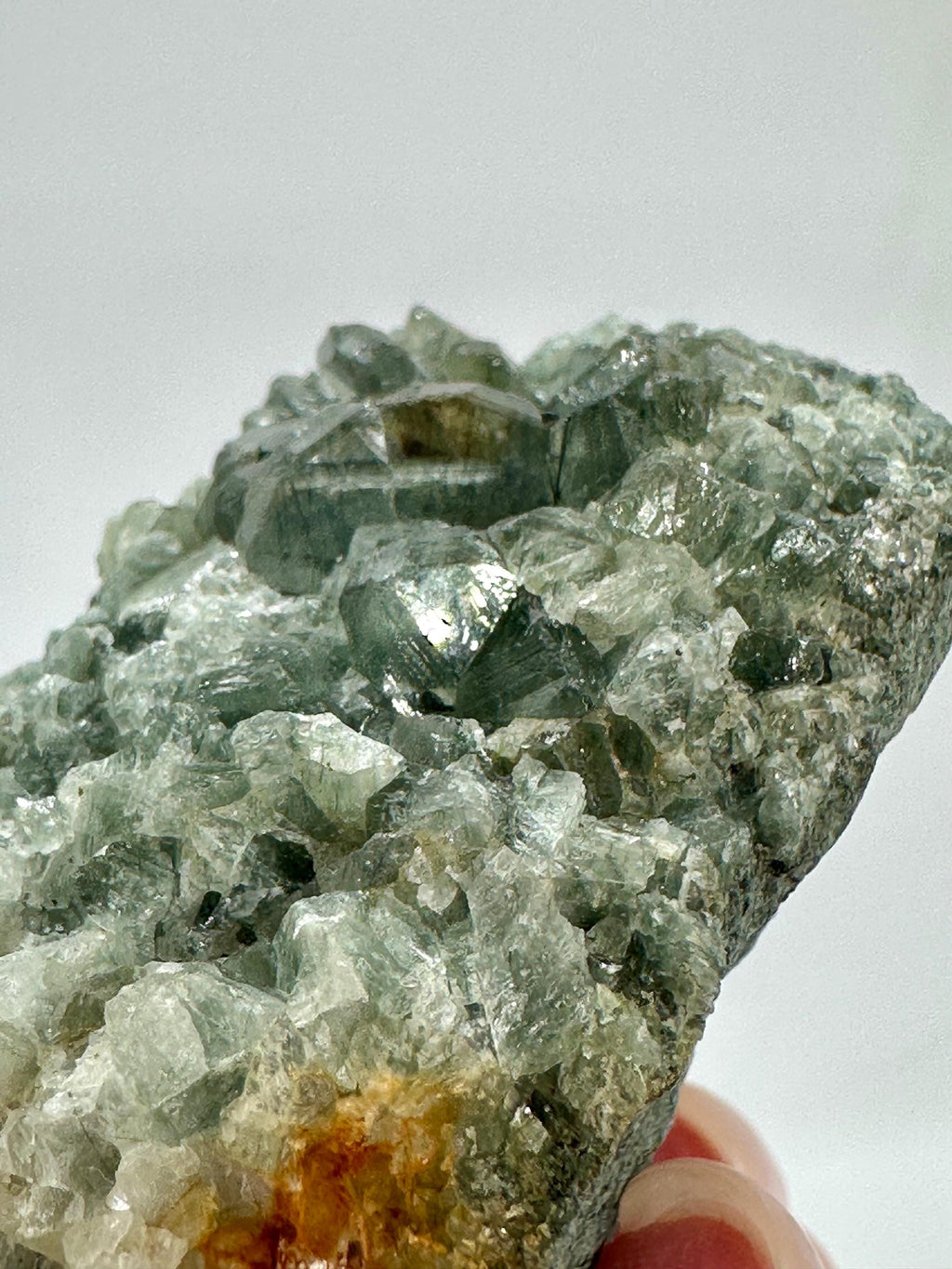 139 Grams Fluorapatite Cluster with Actinolite Inclusions on Host Rock from Hunza Valley, Gilgit-Baltistan, Pakistan