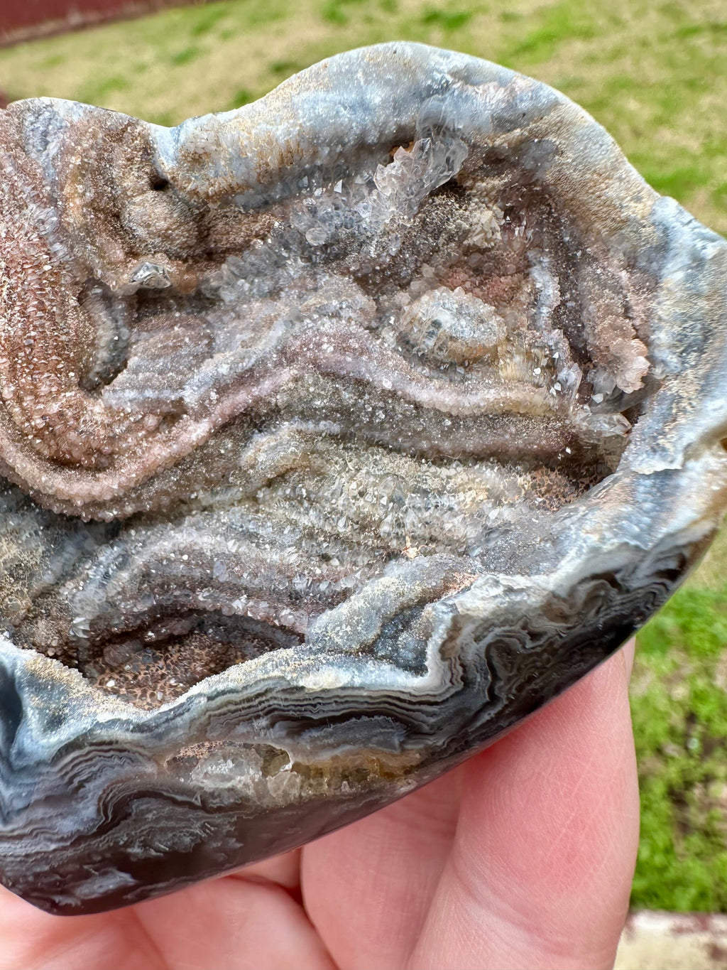 Dark Banded Agate Drusy Heart, Madagascar
