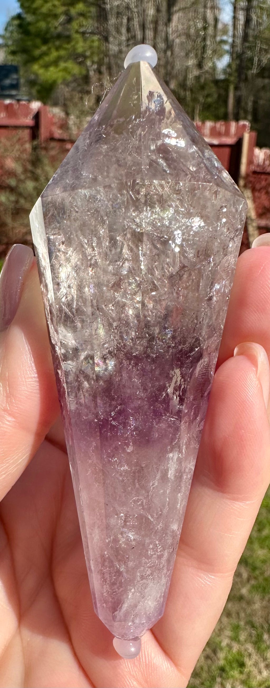 12-Sided Smoky Quartz Vogel Wand – Amethyst Phantom, Rainbows, Brazil