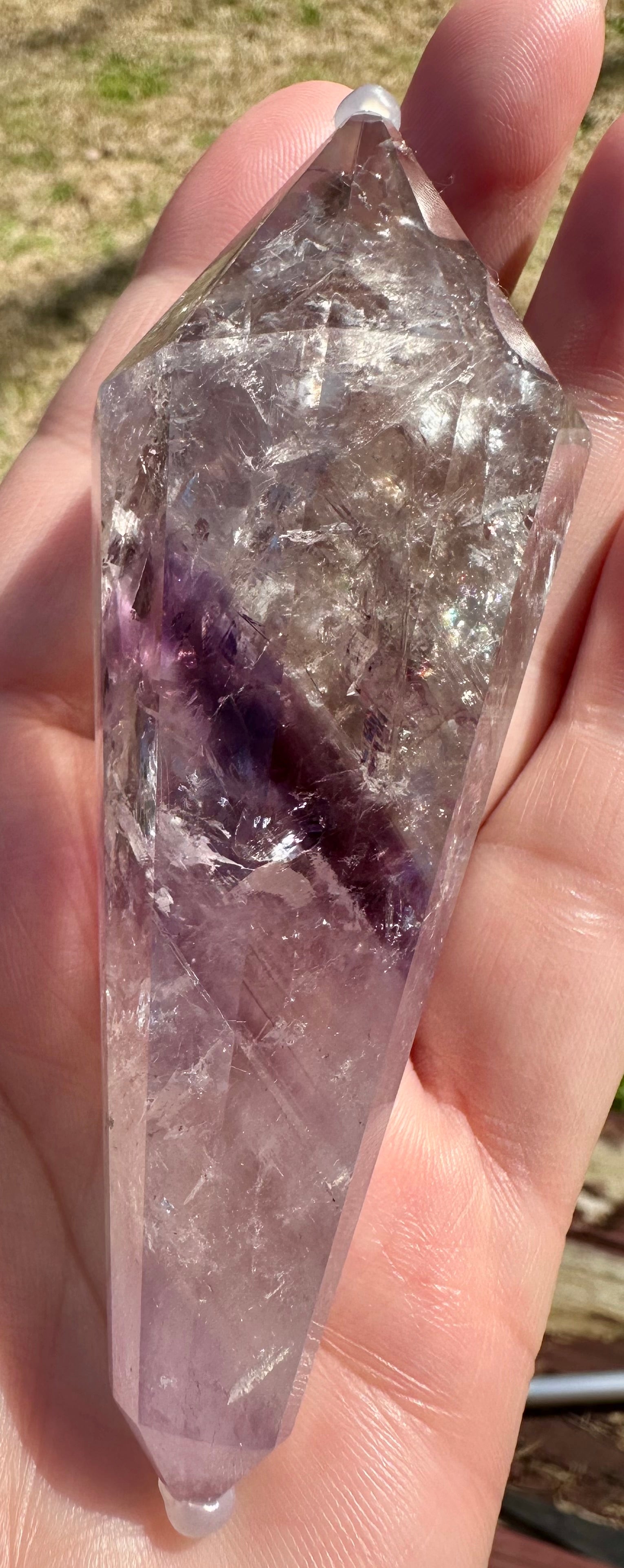 12-Sided Smoky Quartz Vogel Wand – Amethyst Phantom, Rainbows, Brazil