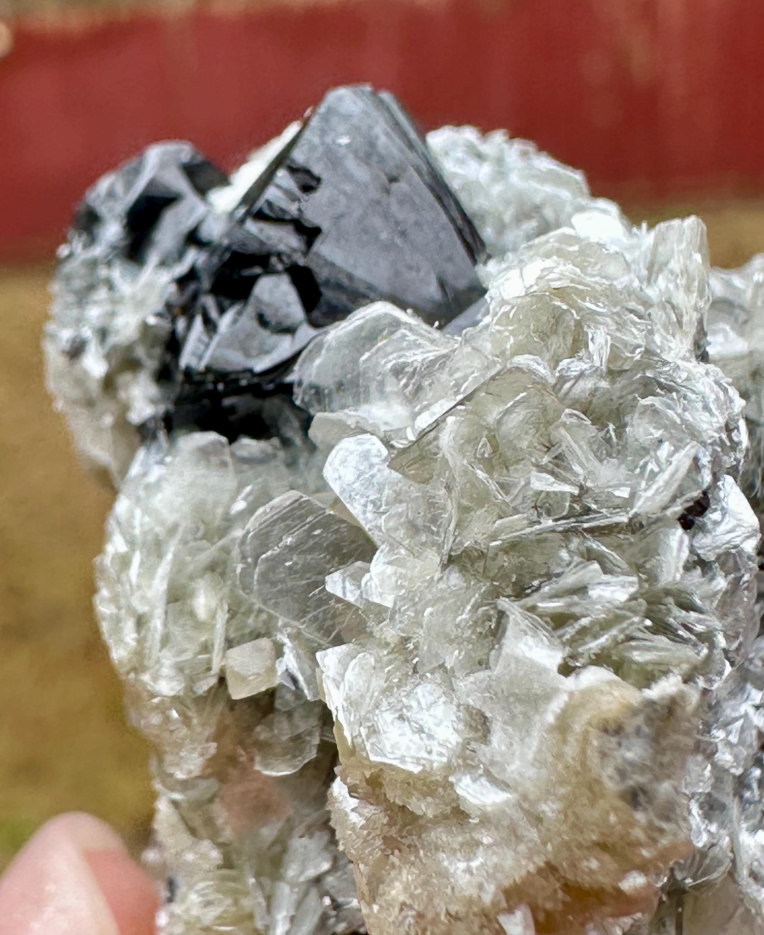 95 Grams Cassiterite Cluster with Silvery Muscovite & Fluorescent Calcite from Afghanistan