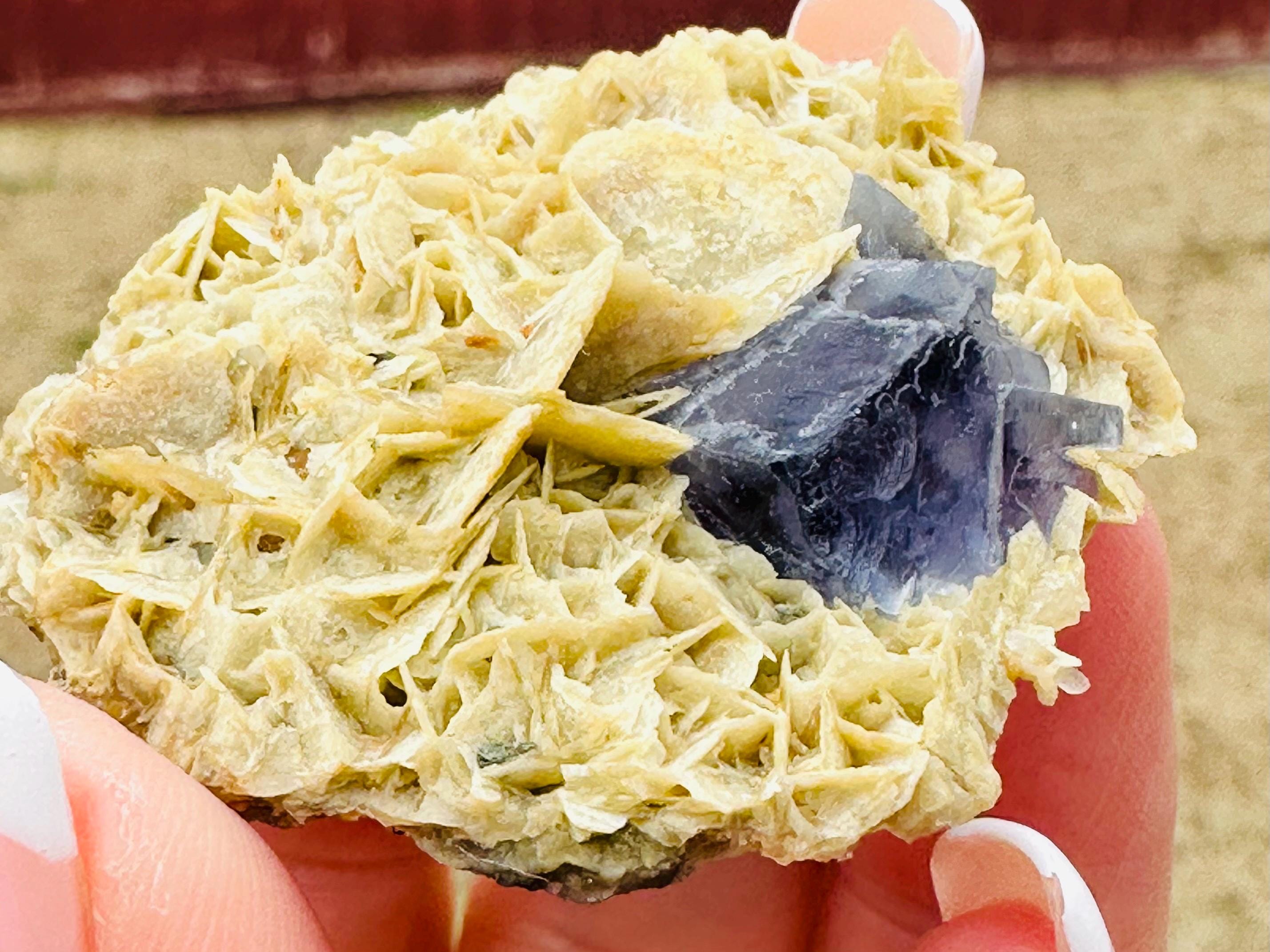 21 Grams Natural Beautiful Transparent Cubic Fluorite with purple phantom on a very Aesthetic Barite Formation