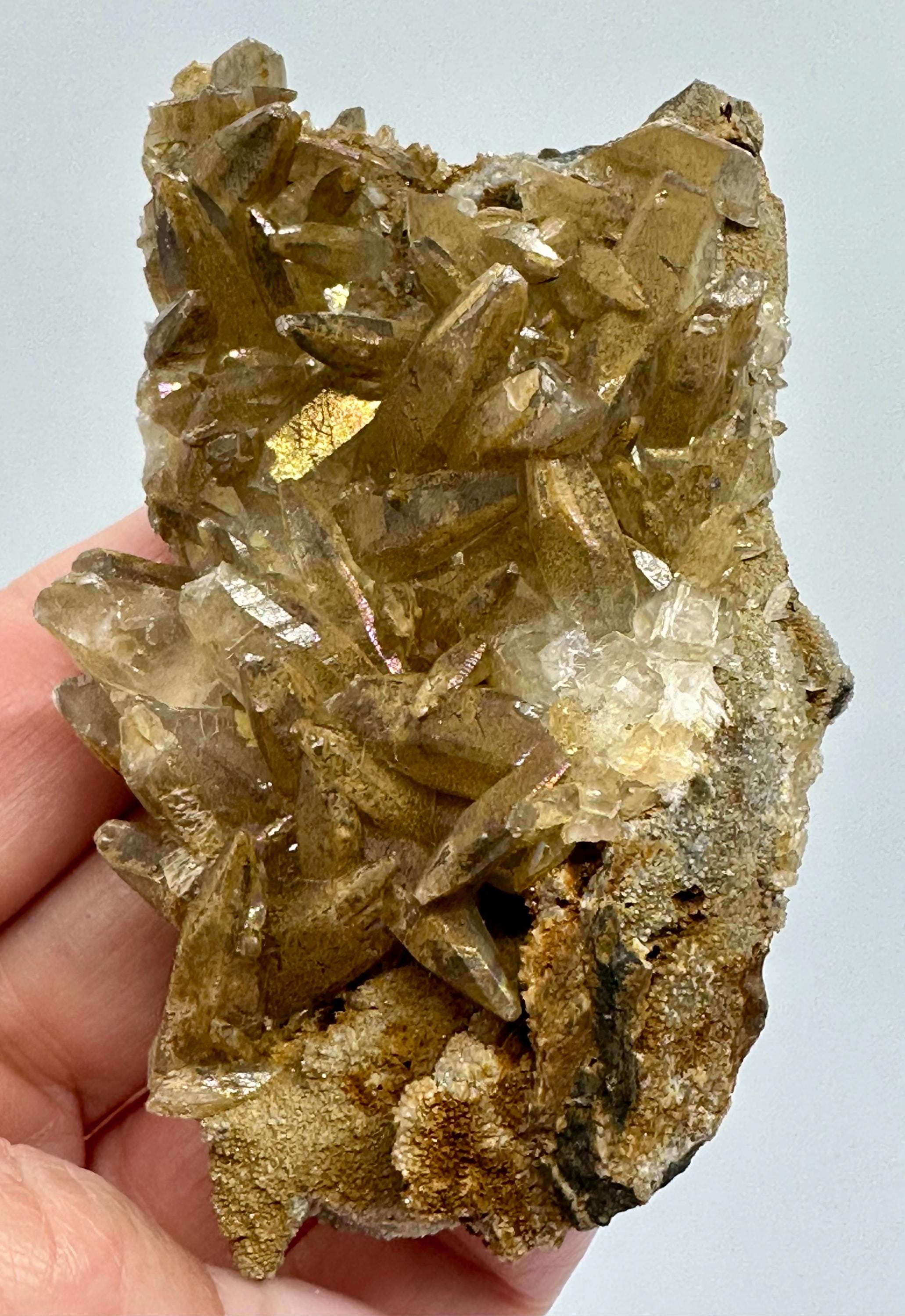 92 Grams Iridescent Dogtooth Calcite Cluster from South Africa