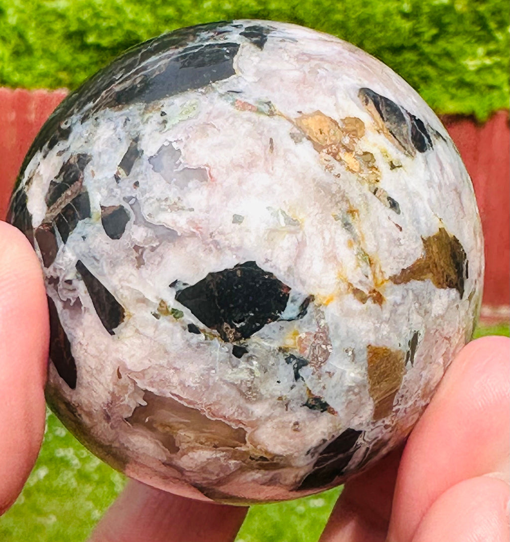 231 Grams Mosaic Like Black Flower Agate Sphere from Madagascar