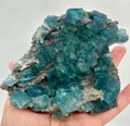 615 Grams Pristine Blue–Green Zoned Fluorite Cluster on Sparkly Granular Quartz — With Etched Cubic Faces Quartz from Hunan Province, China