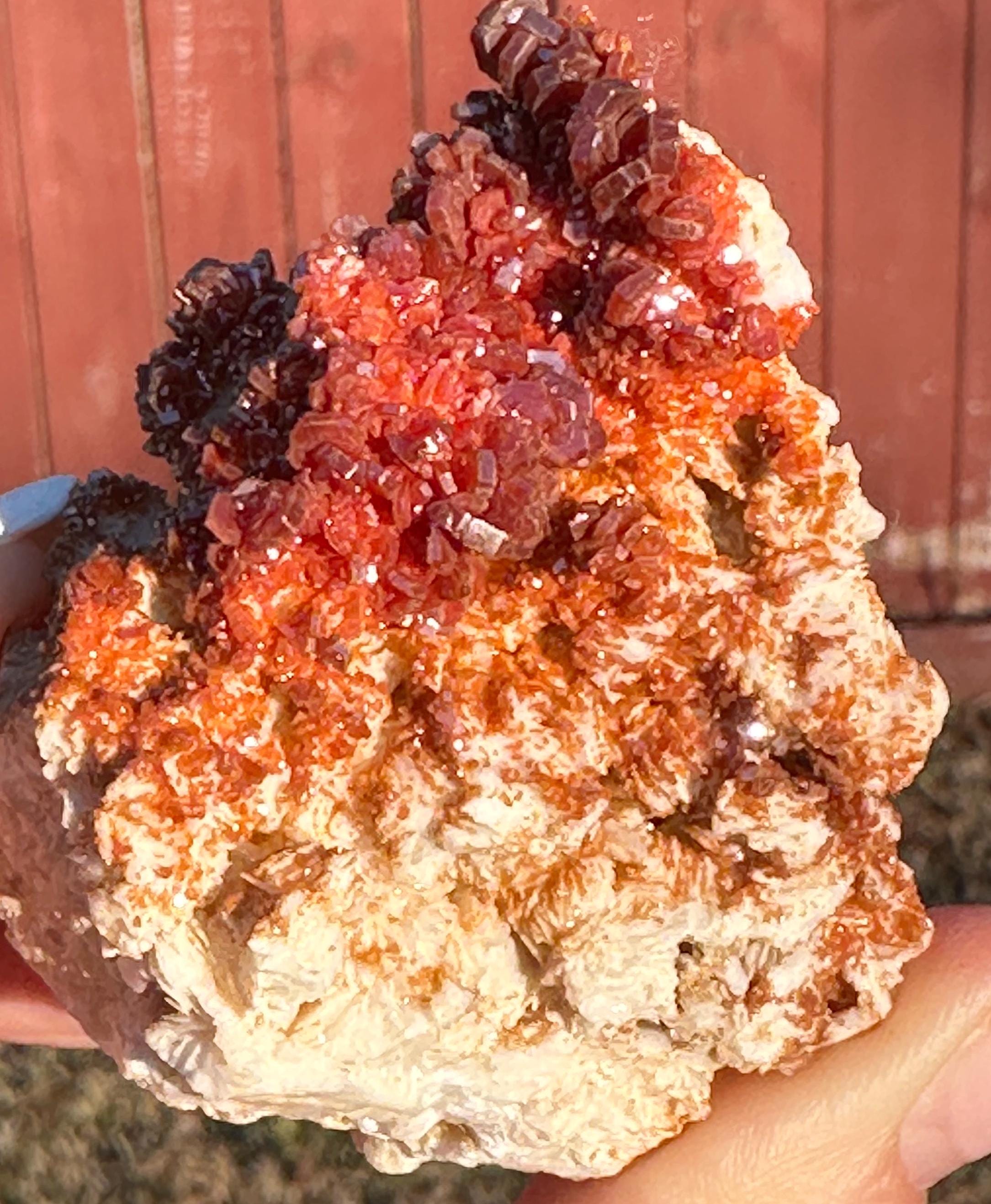 132 Grams Lustrous Vibrant Red and Orange Vanadinite from Morocco