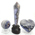 Blue Flower Agate Heart, Sphere & Wand Set with Acacia Stand from Madagascar