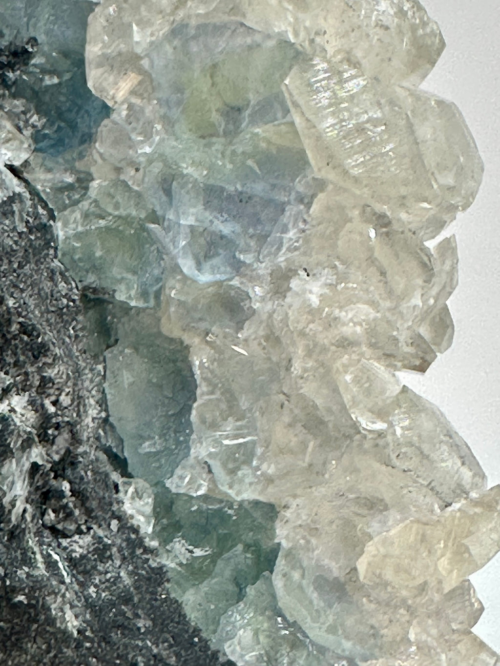 Benz Calcite on Blue & Green Fluorite, Xiang Hualing Mine, China