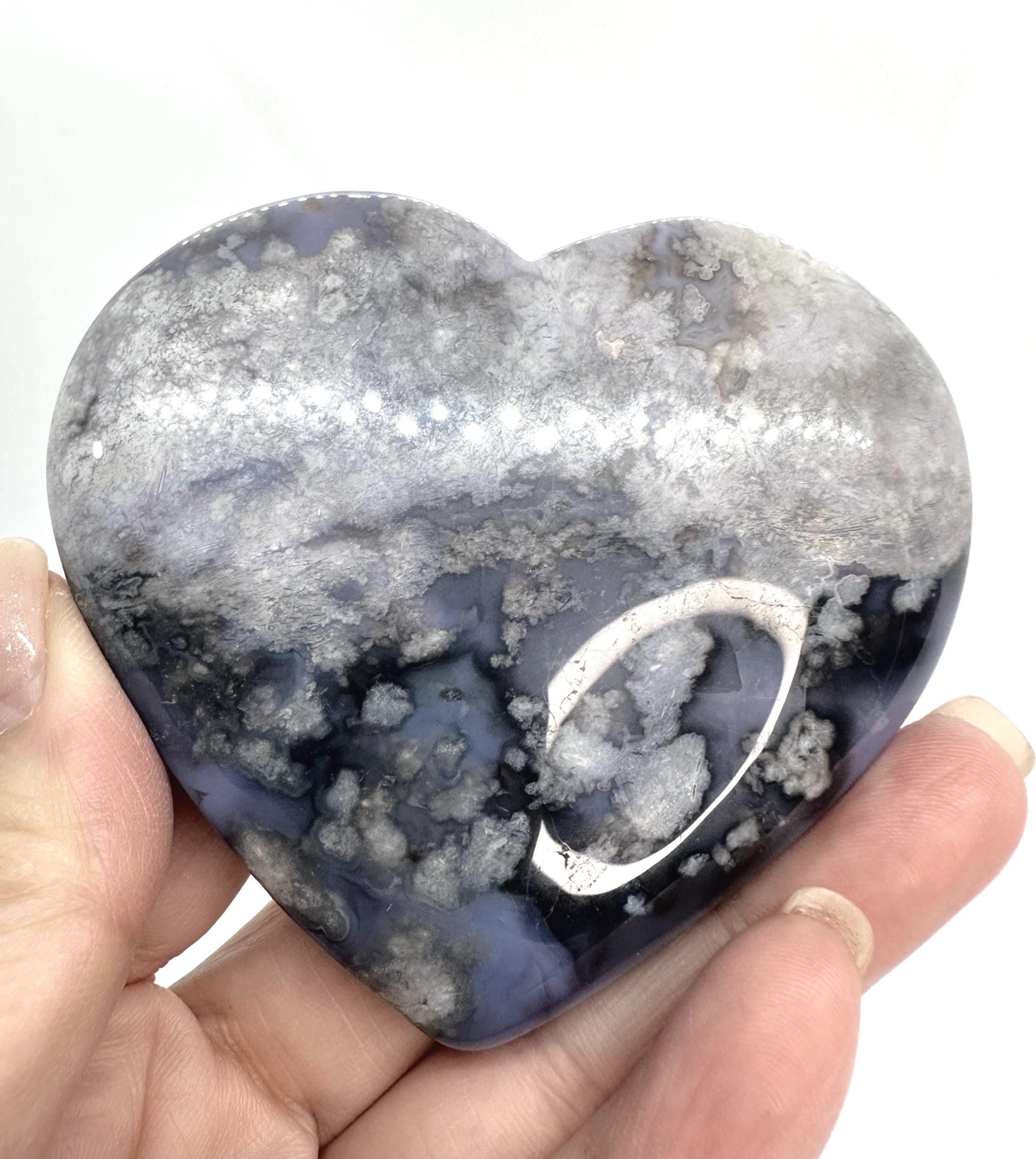 Blue Flower Agate Heart, Sphere & Wand Set with Acacia Stand from Madagascar