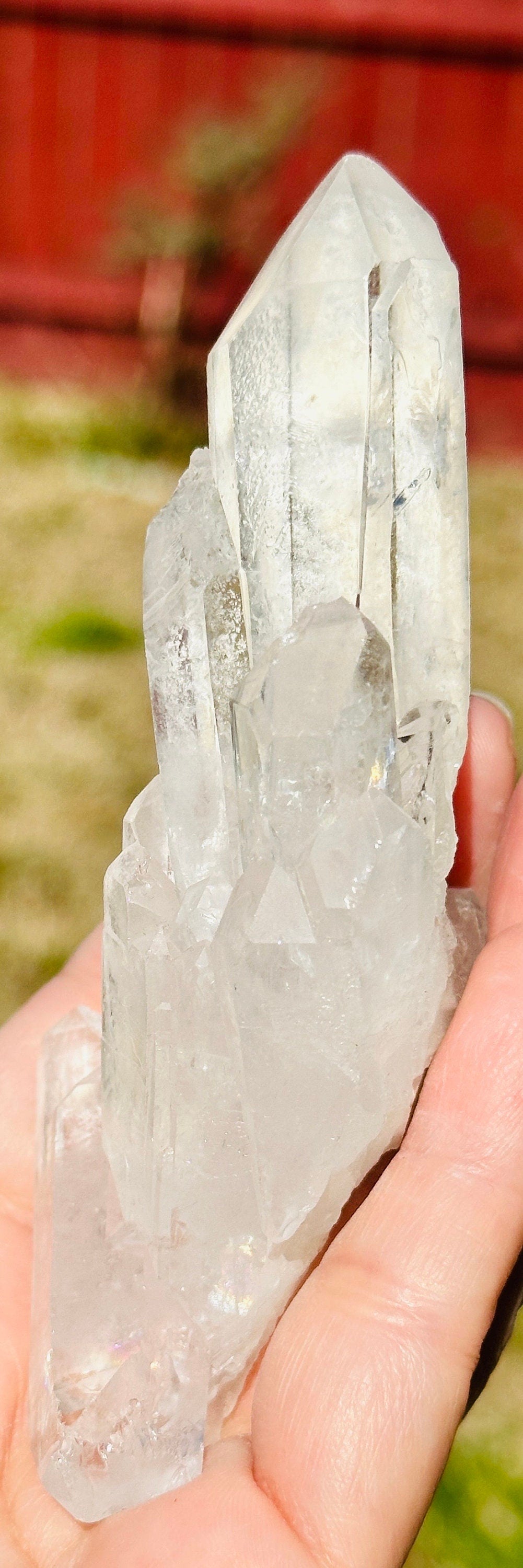 157 Grams Beautiful and Very Special Starbrary Point in a  Clear Quartz Cluster of several DT points.