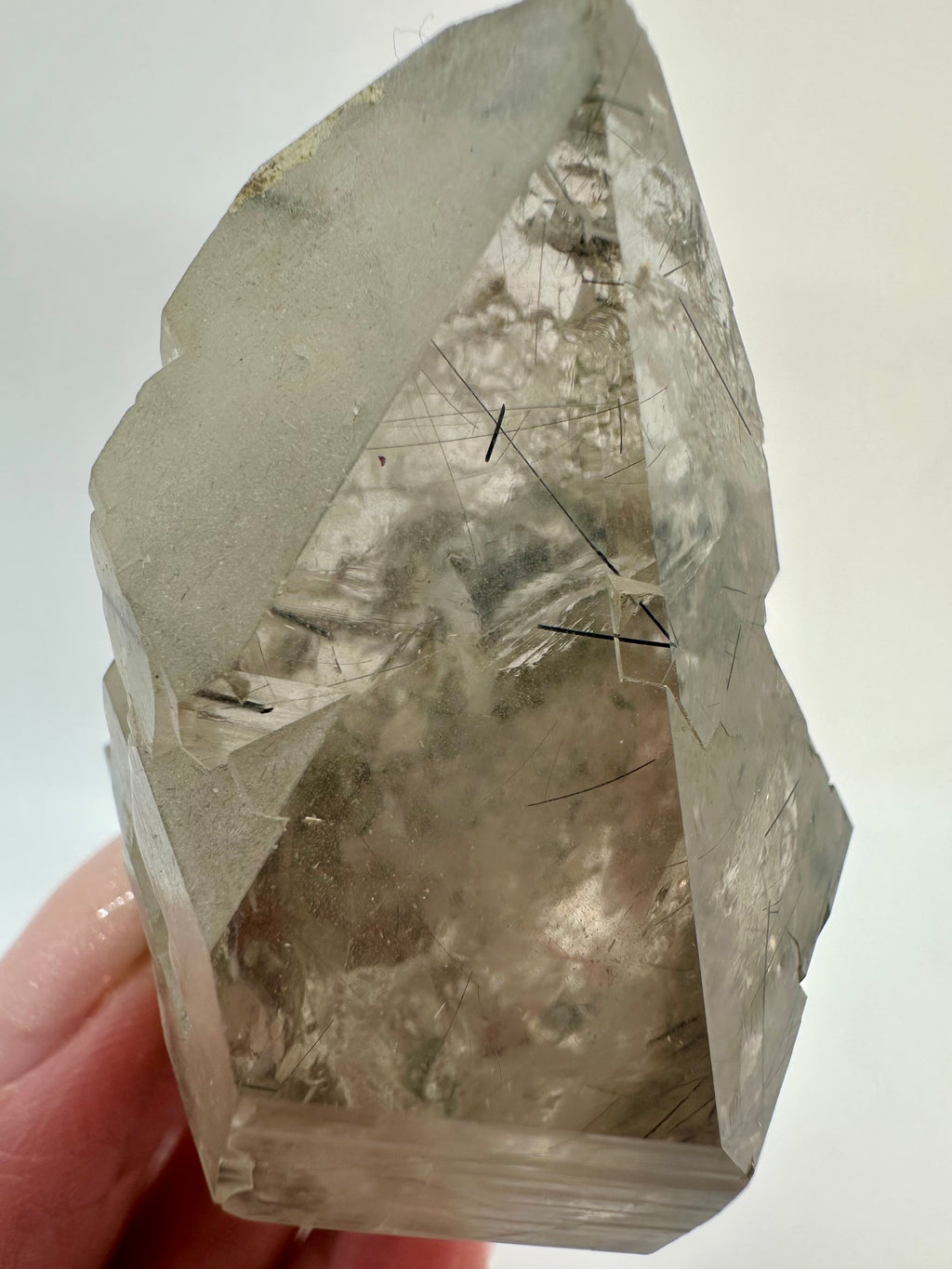 Magnesio-Riebeckite Included Smoky Quartz with Rainbows Point, Sagi Mountain