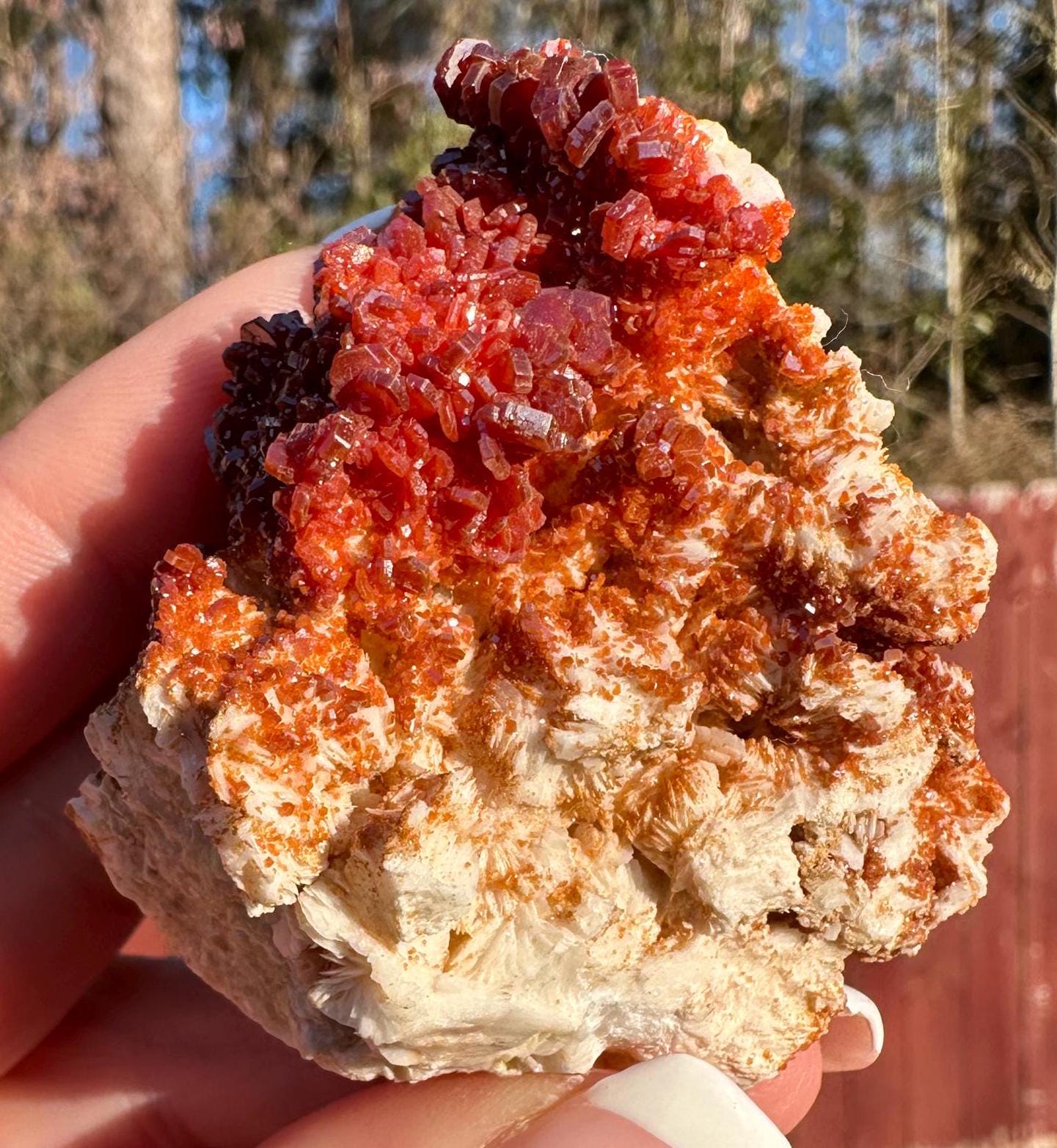 132 Grams Lustrous Vibrant Red and Orange Vanadinite from Morocco