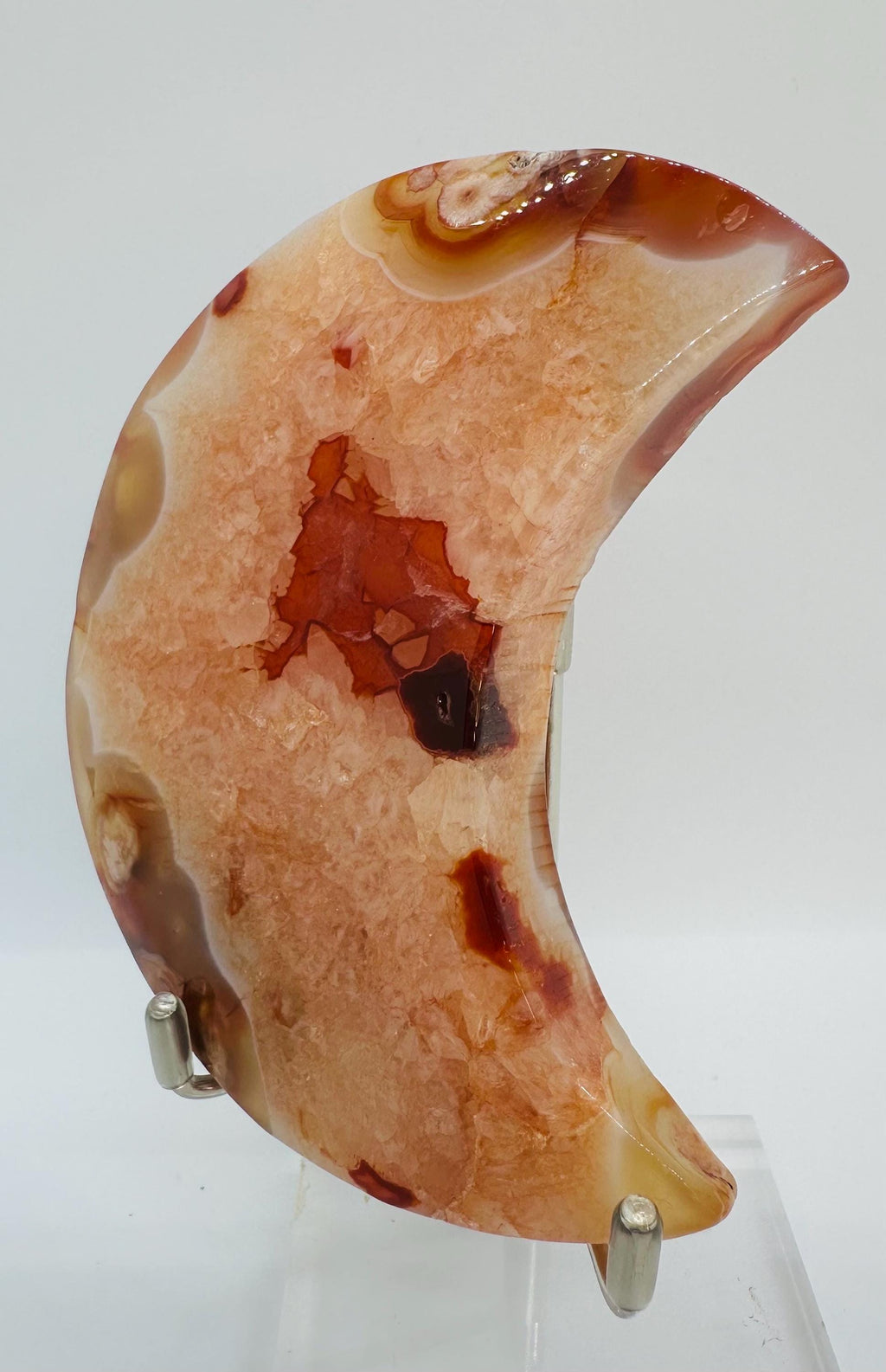 222 Grams Carnelian & Flower Agate Crescent Moon From Madagascar