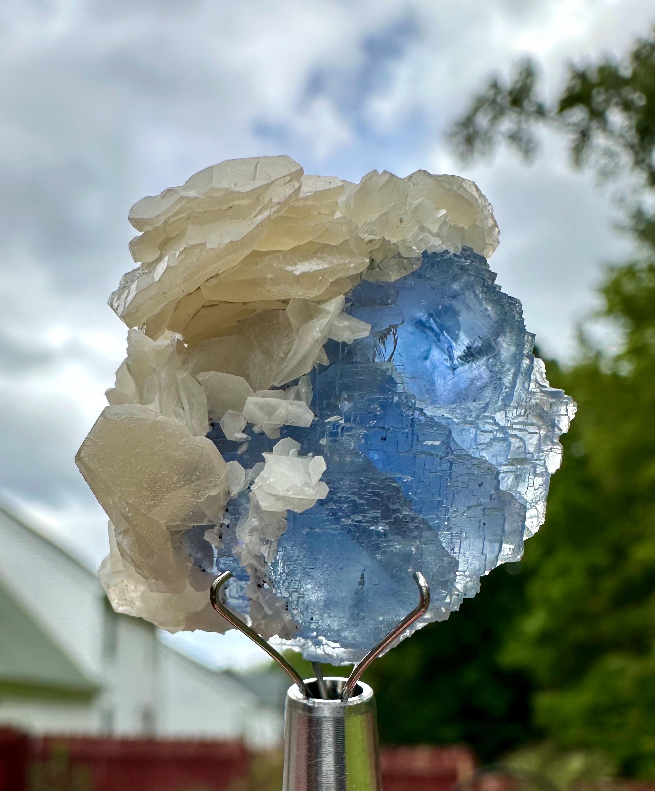 24 Grams HQ Collectors Choice Baby Blue Fluorite with Pagoda Calcite & Pyrite Dust from Fujian Province, China