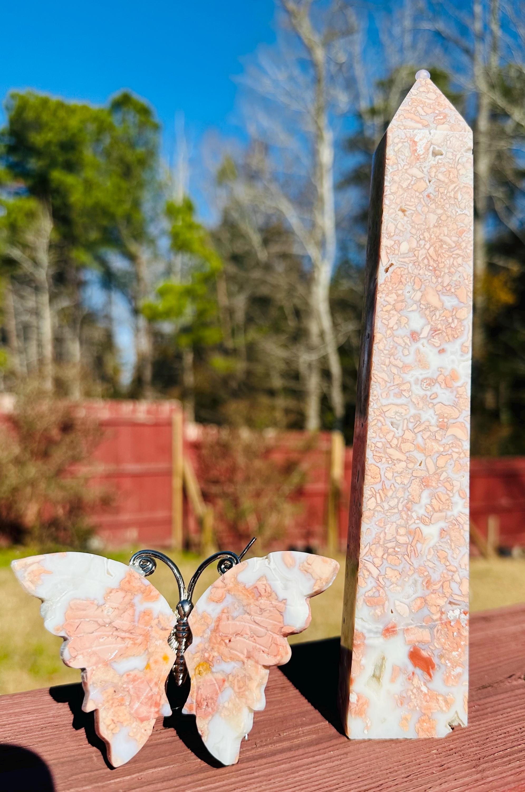 Petal Agate AKA Cotton Candy Butterfly & Tower Set — Drusy‑Kissed Beauty from Mexico