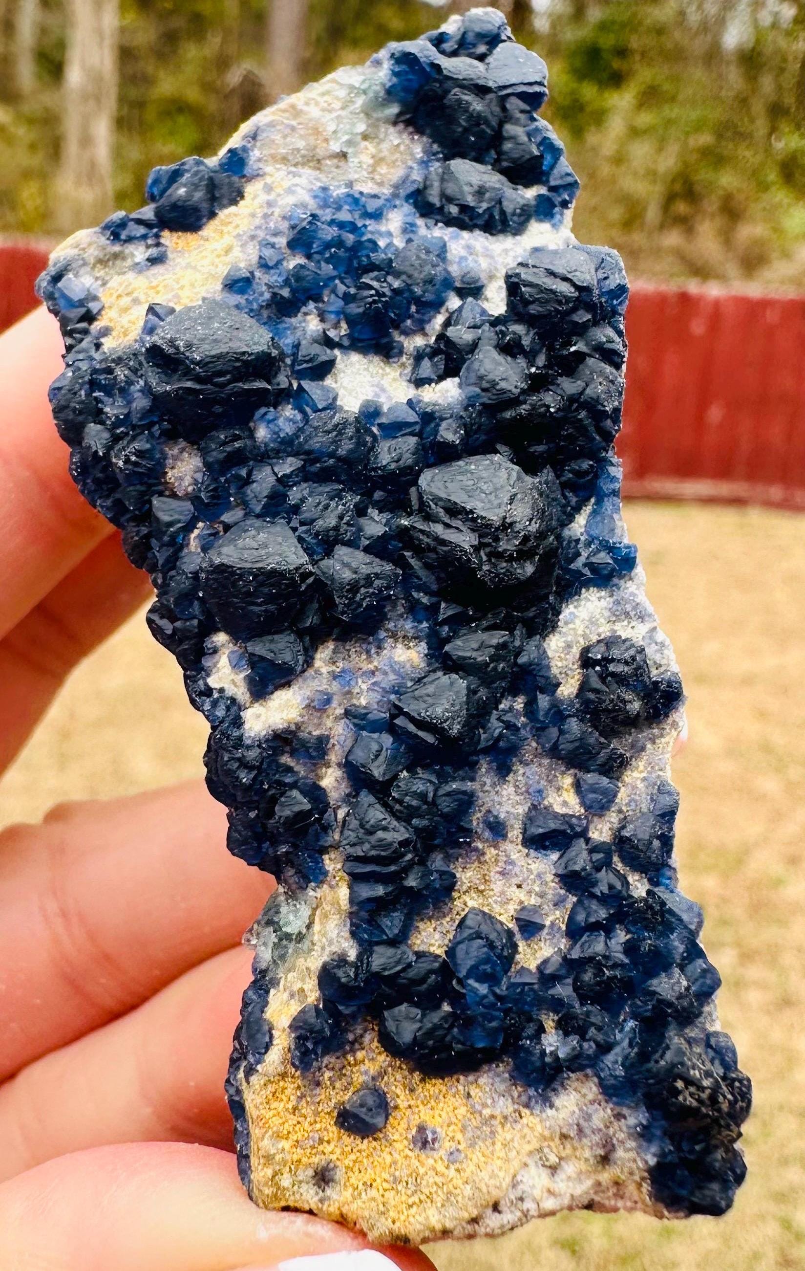 100 Grams Rare Deep Blue Blueberry Fluorite on Matrix from Inner Mongolia