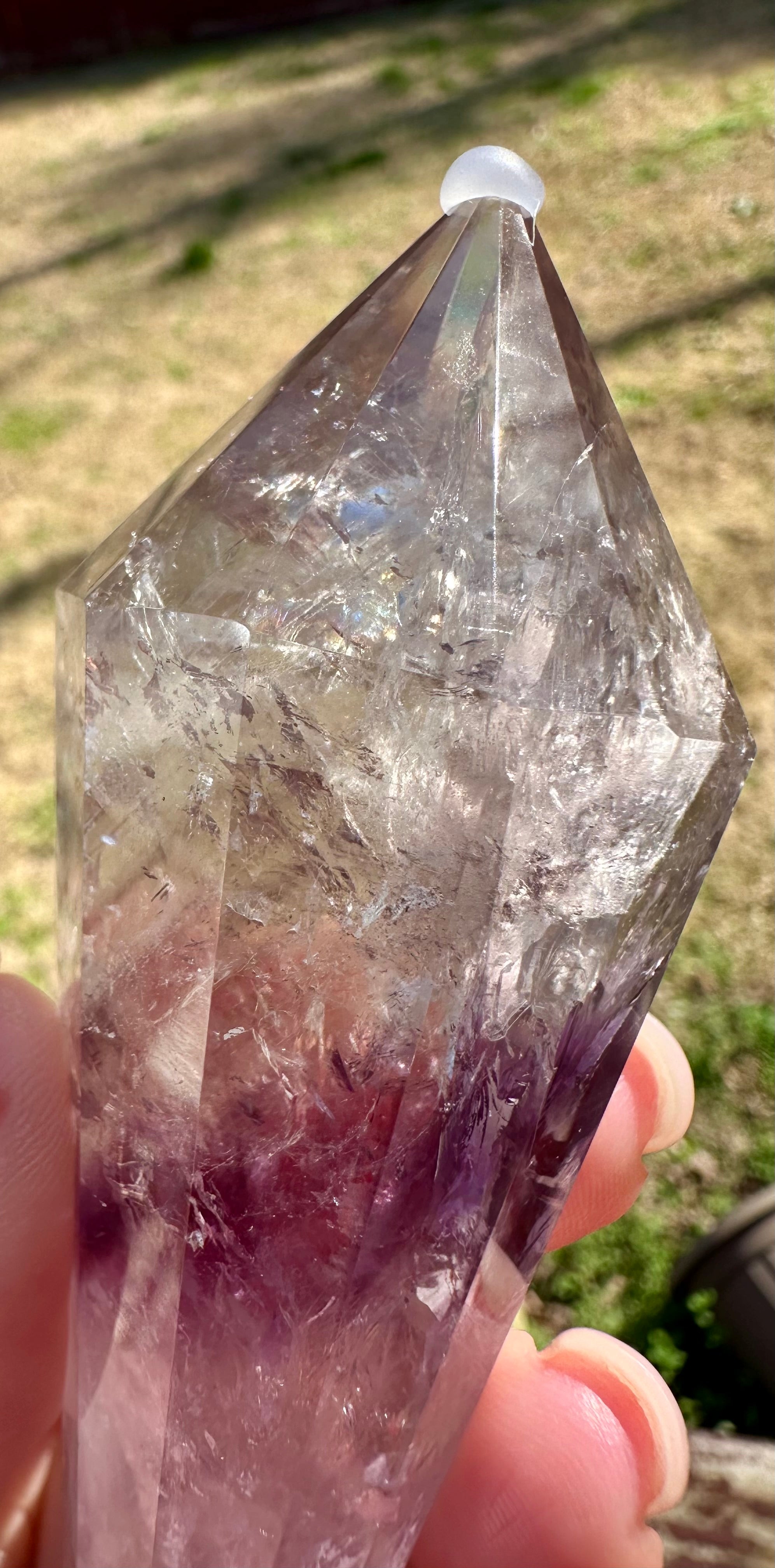 12-Sided Smoky Quartz Vogel Wand – Amethyst Phantom, Rainbows, Brazil