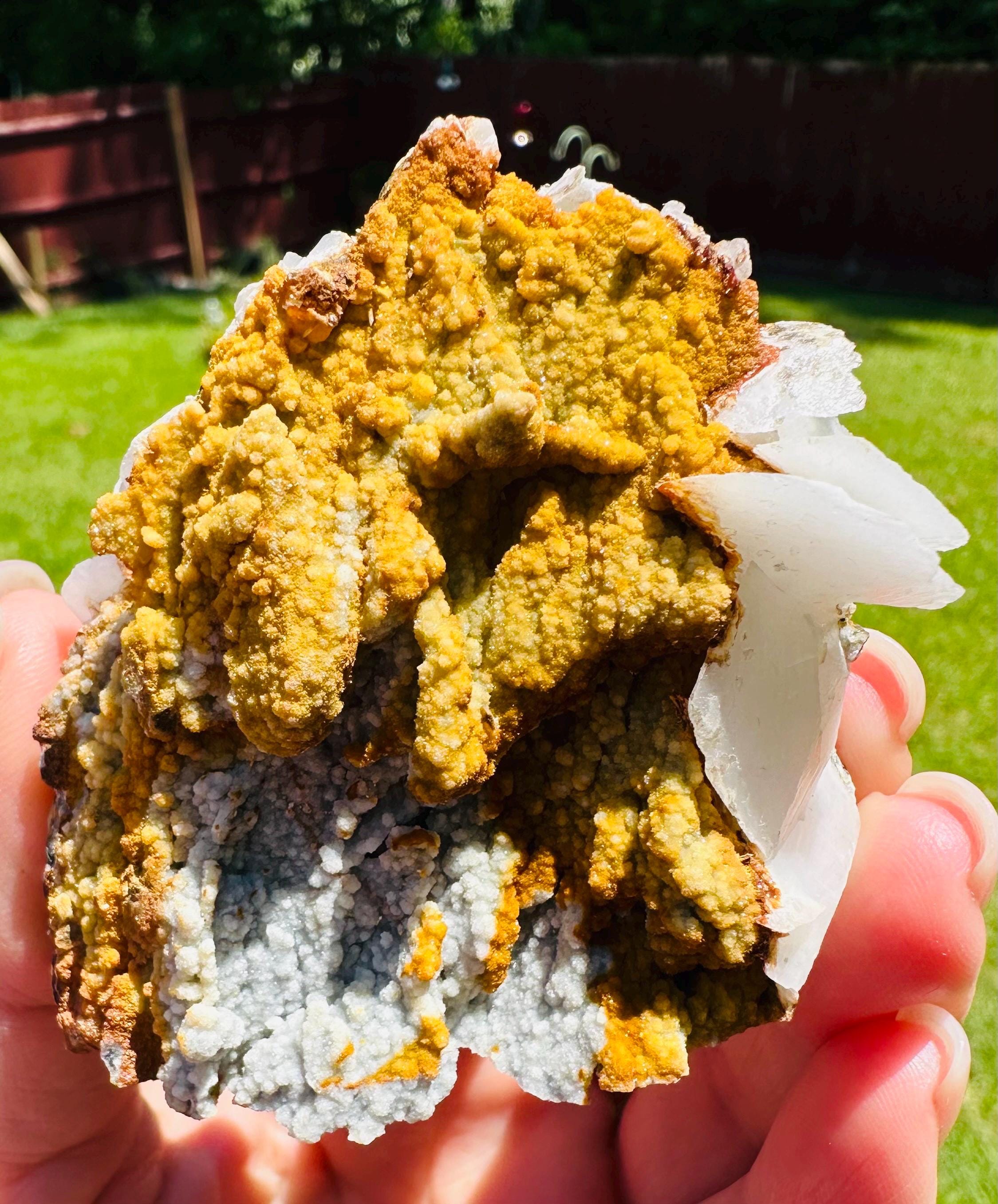 114 Grams Enchanted Earth Glow: Limonite over Gibbsite Matrix with UV Reactive Pink Calcite – A Rarity from Greece