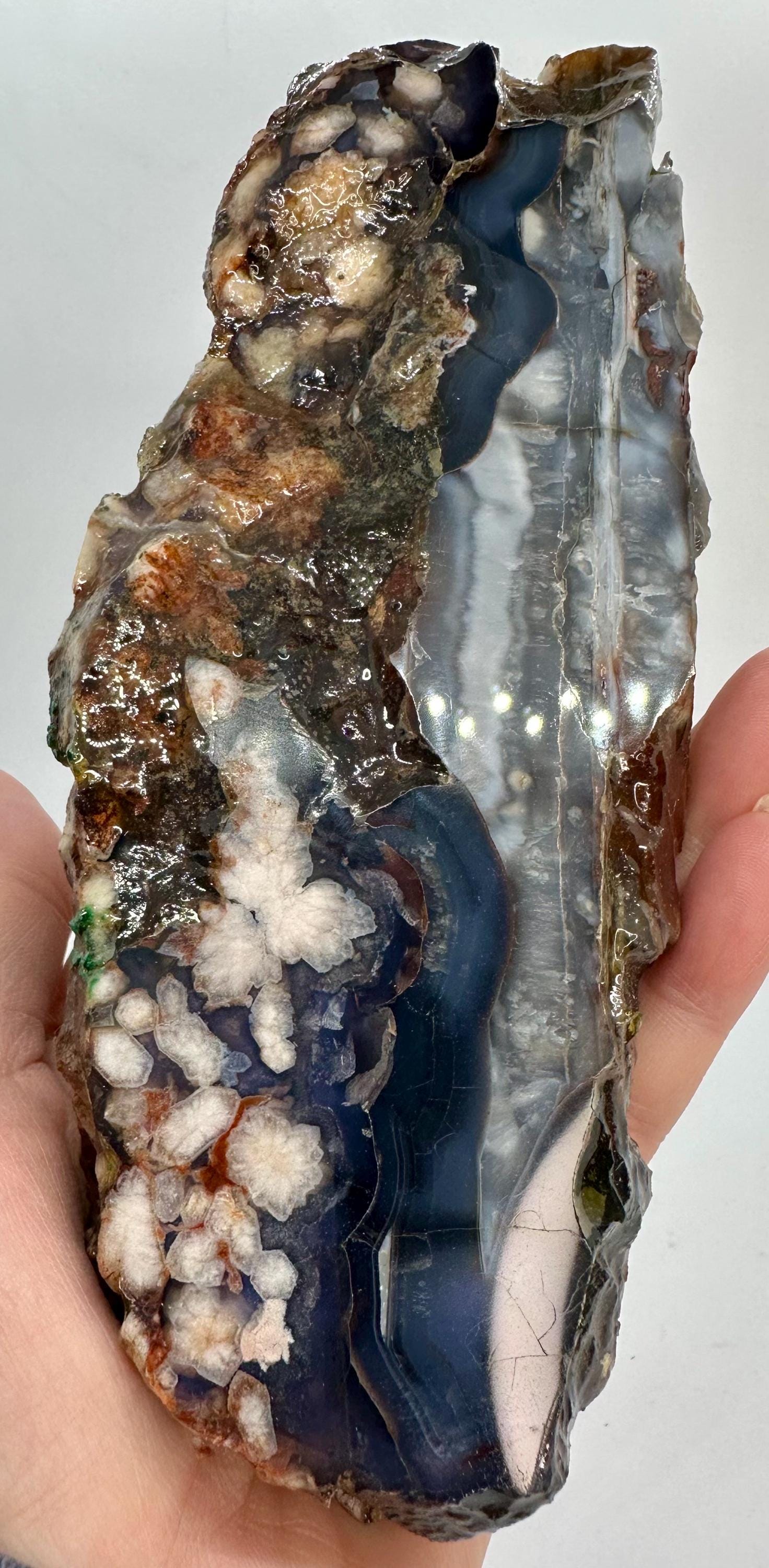 412 Grams Dark Blue Flower Agate Slab from Madagascar