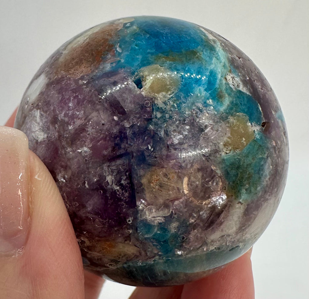Blue Apatite, Lepidolite Mica & Arusha Quartz Composite Sphere