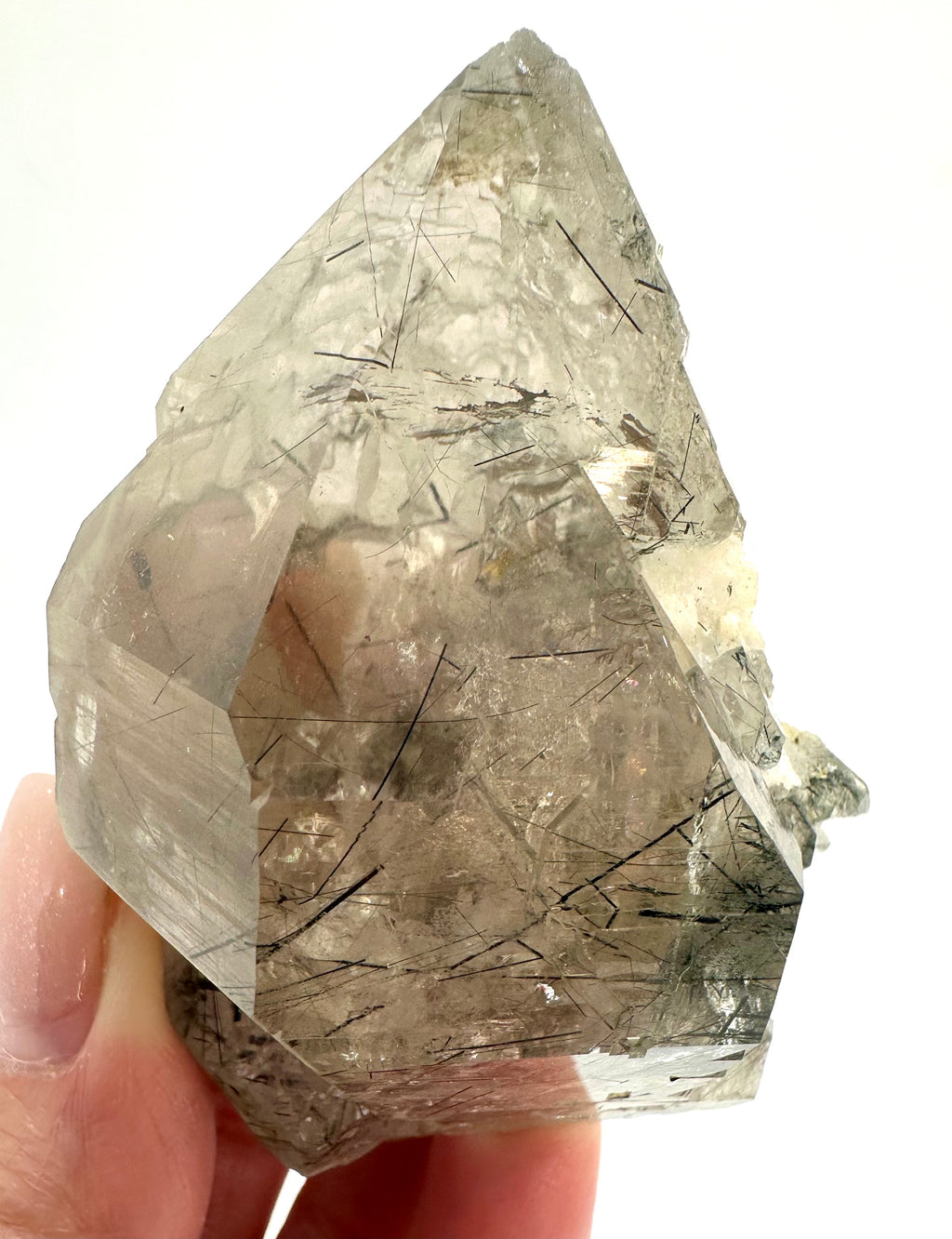 Magnesio-Riebeckite Included Smoky Quartz with Rainbows Point, Sagi Mountain