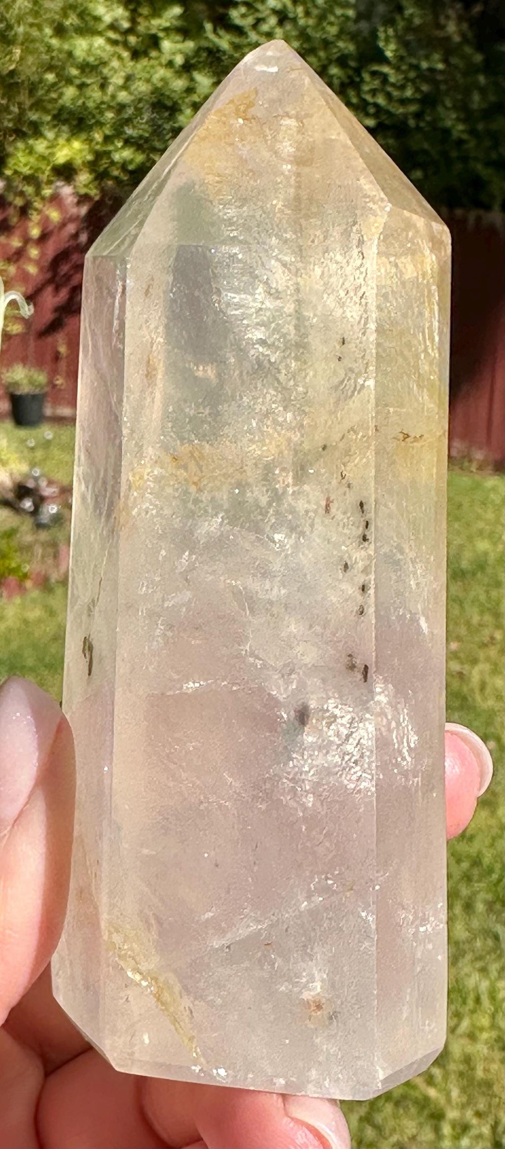 Girasol Quartz Sphere & Point Set with Unique Inclusions from Madagascar
