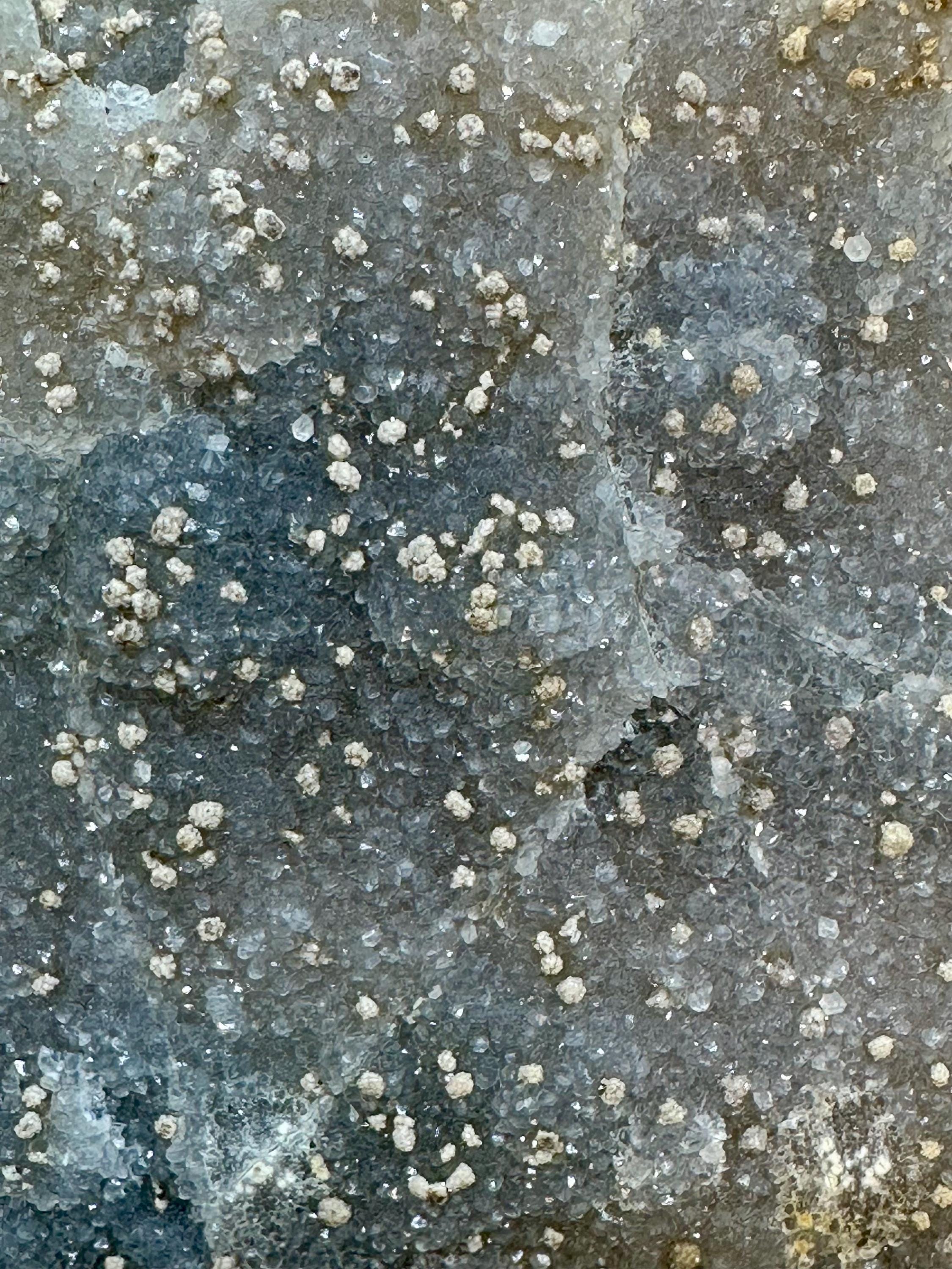 121 grams Drusy Blue‑Grey Chalcedony Slab with Barite “Stars” from Brazil