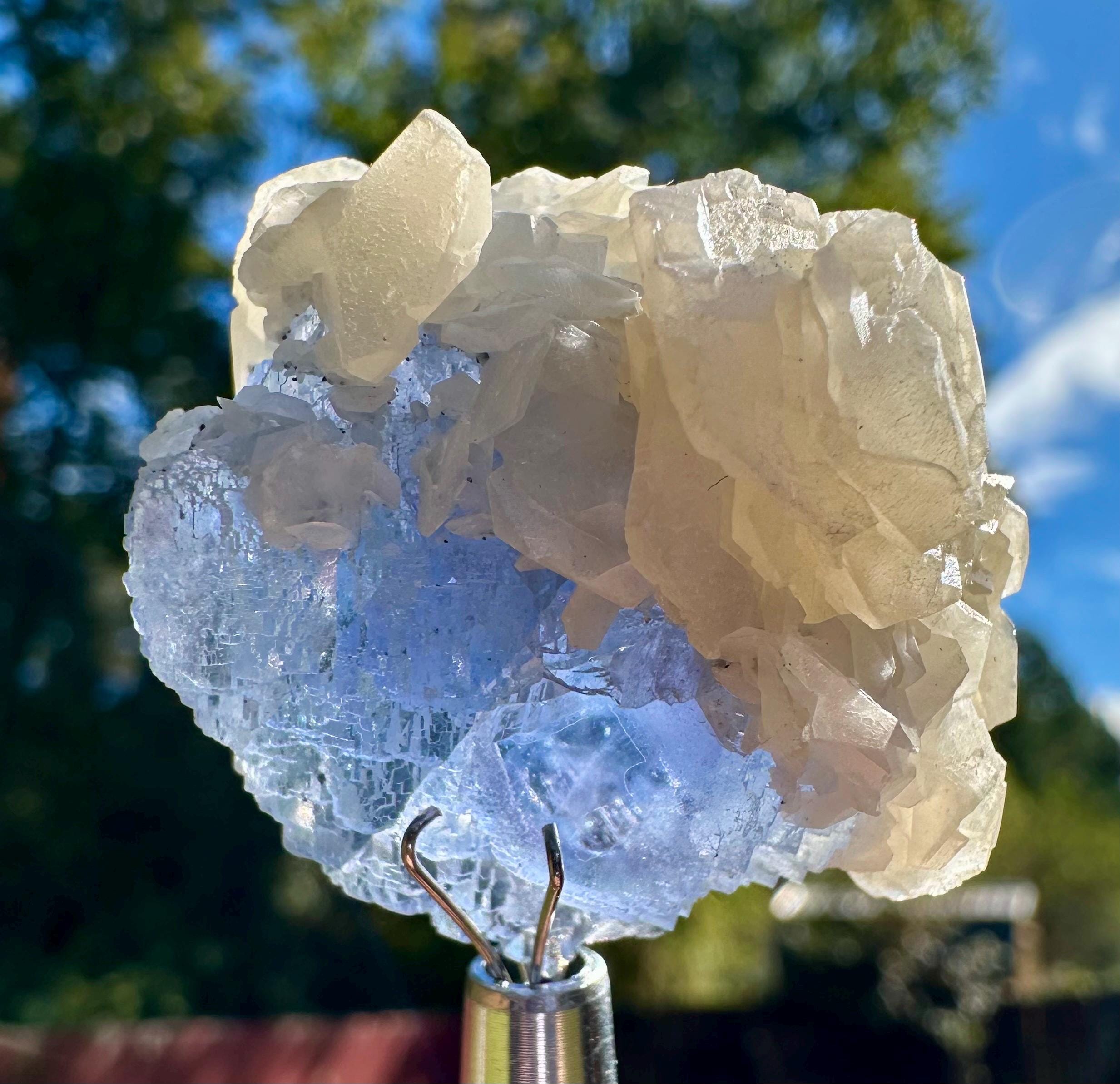 24 Grams HQ Collectors Choice Baby Blue Fluorite with Pagoda Calcite & Pyrite Dust from Fujian Province, China
