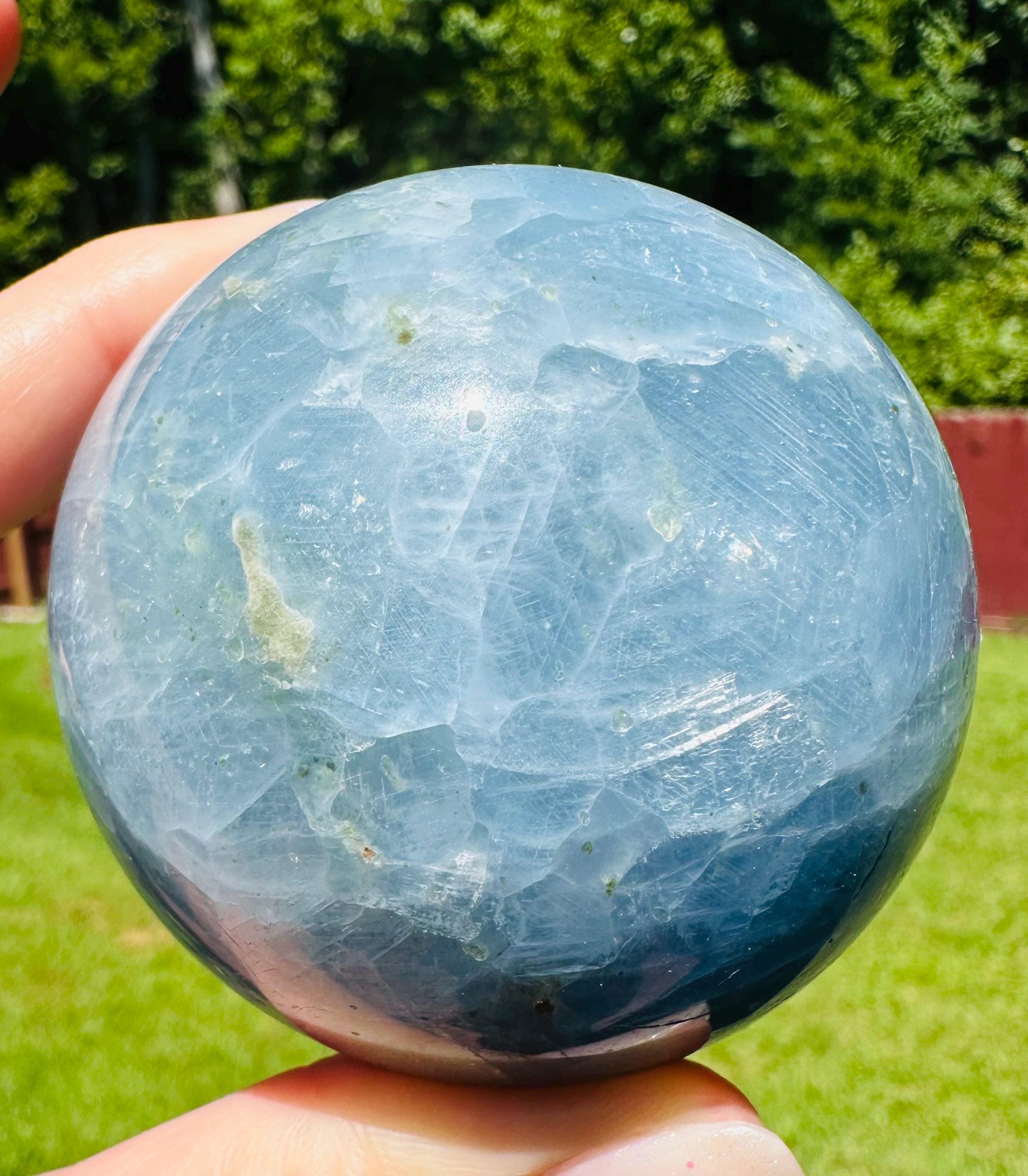 402 grams  / 65mm Blue Calcite Harmony Set: Polished Sphere & Energy Point