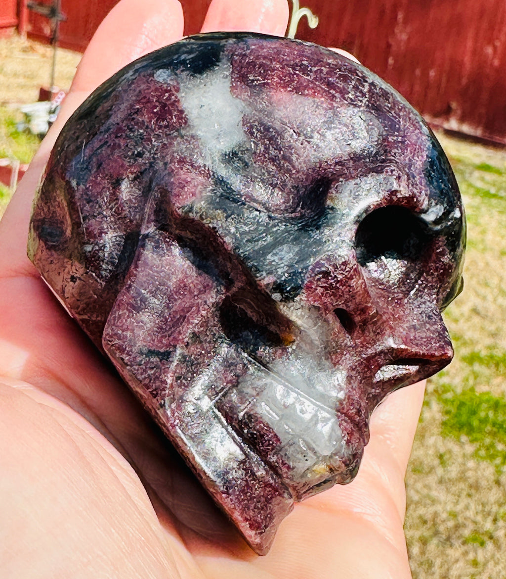 450 Grams Power House of Garnet in Arfvedsonite Skull Carving