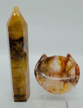 Golden Healer & Fire Quartz Crystal Duo - Point and Cat mini Bowl Set