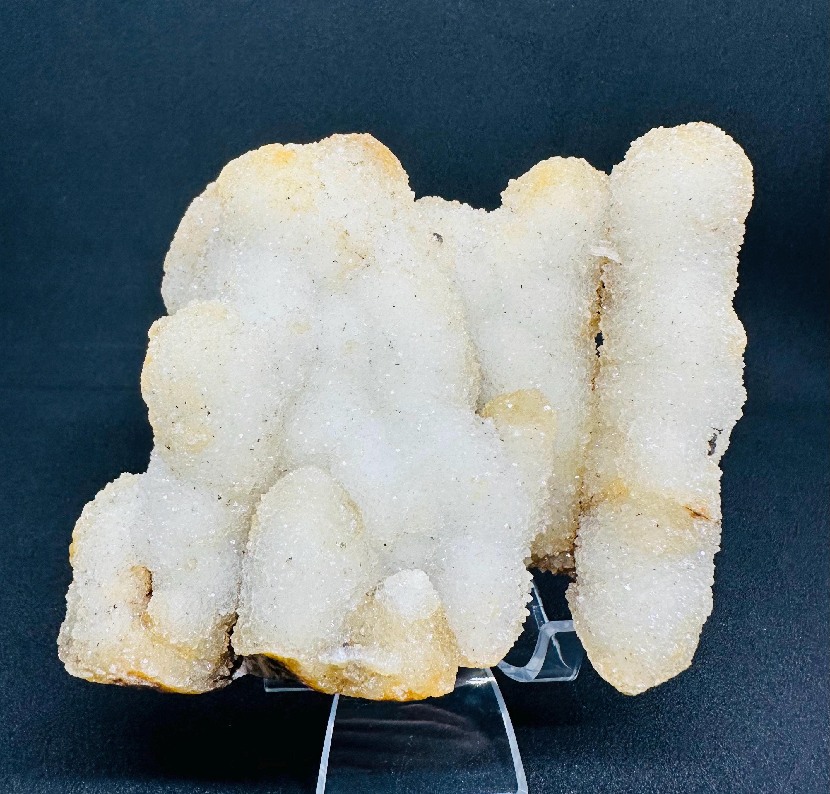 689 Grams Sparkly White Chalcedony Stalactite Cluster with Orange Zoning from Morocco