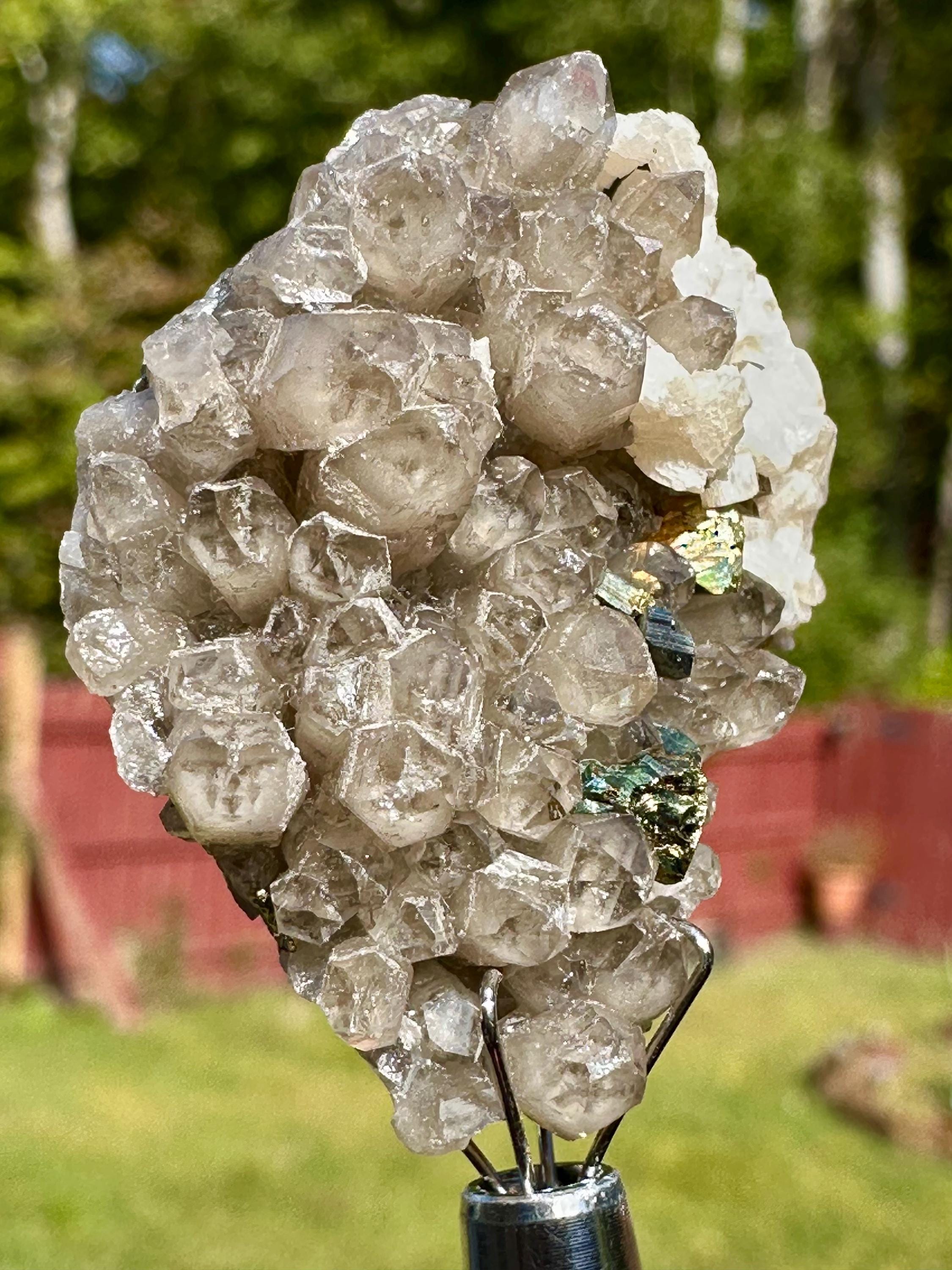 22 Grams Smoky Rare Columnar Calcite with Dolomite & Chalcopyrite from Guangxi, China
