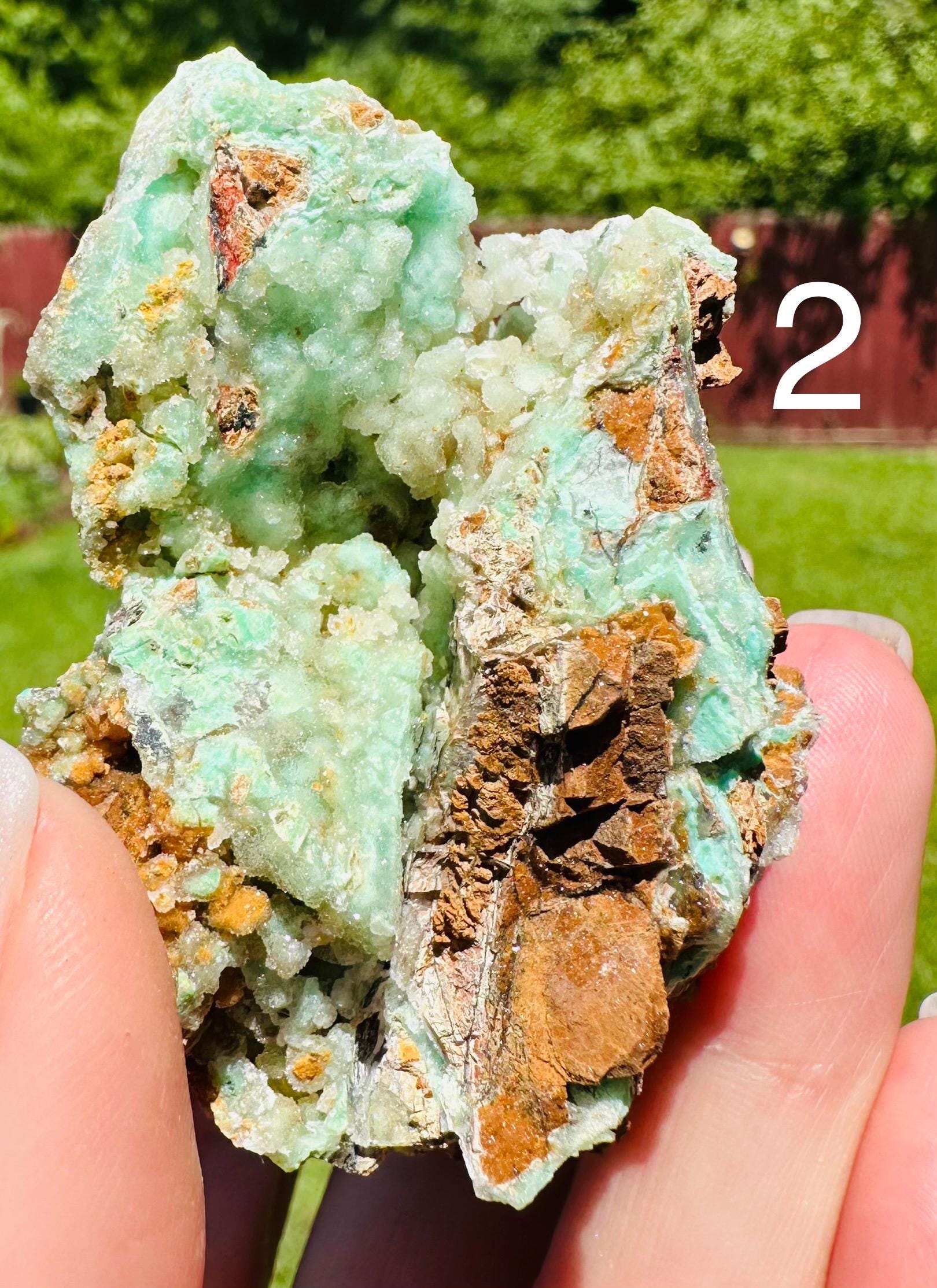 Minty Dream: Raw Druzy Chrysoprase in Matrix – Sparkling Natural Beauty & Heart Healing!