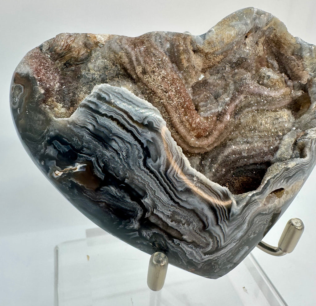 Dark Banded Agate Drusy Heart, Madagascar