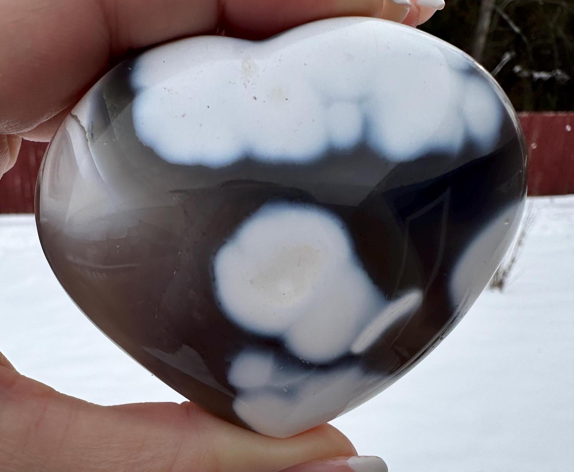Orca Agate Puffy Heart, Flame and Sphere Set from Madagascar