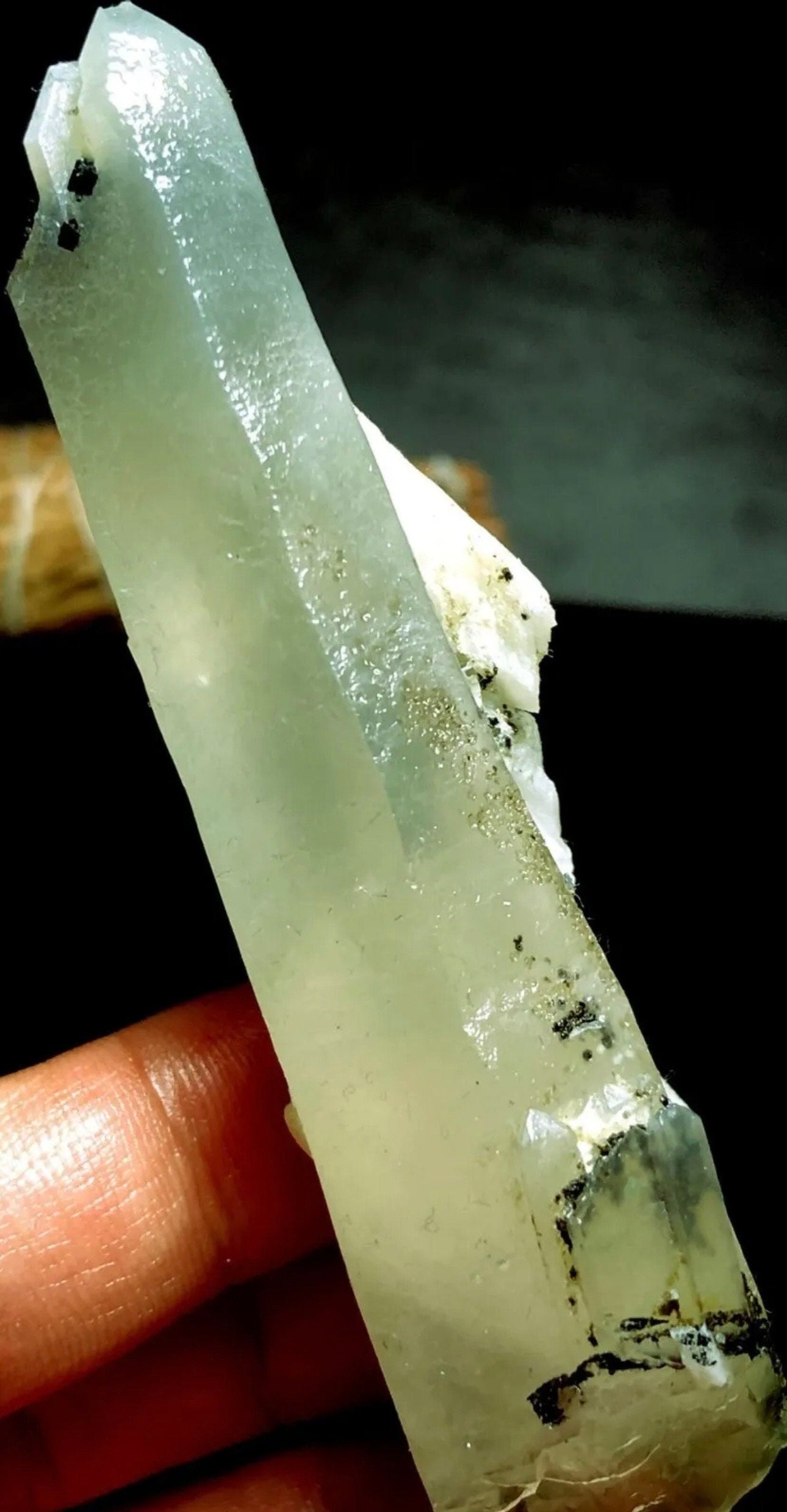 70 Grams Beautiful ET Self-healed Prase Quartz w Black Tourmaline included and Feldspar From Inner Mongolia