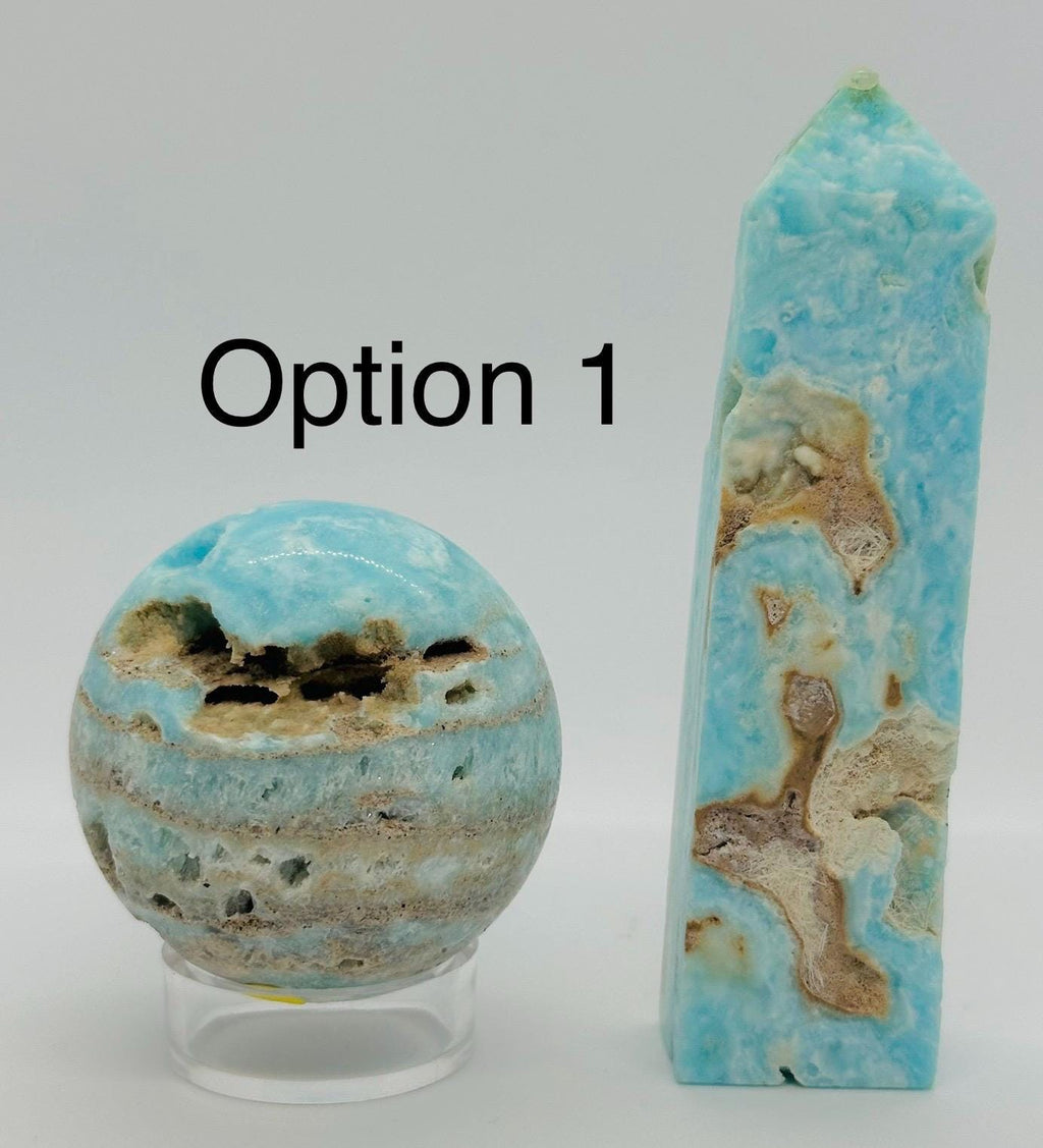 Blue Hemimorphite Crystal Set - Sphere & Tower Duo