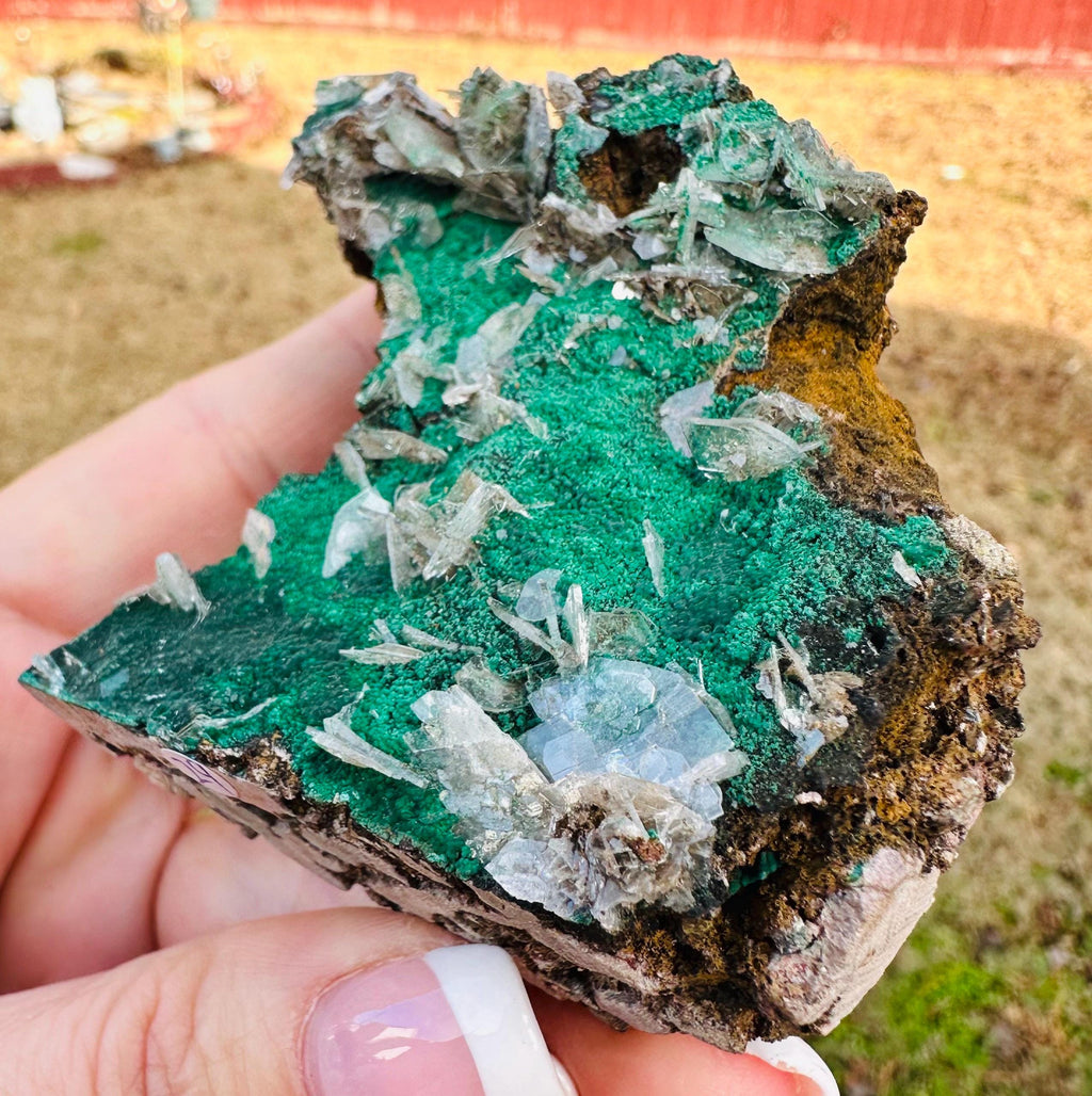 152 Grams Clear Barite blades in green "sandy granular like" Atacamite specimen from China