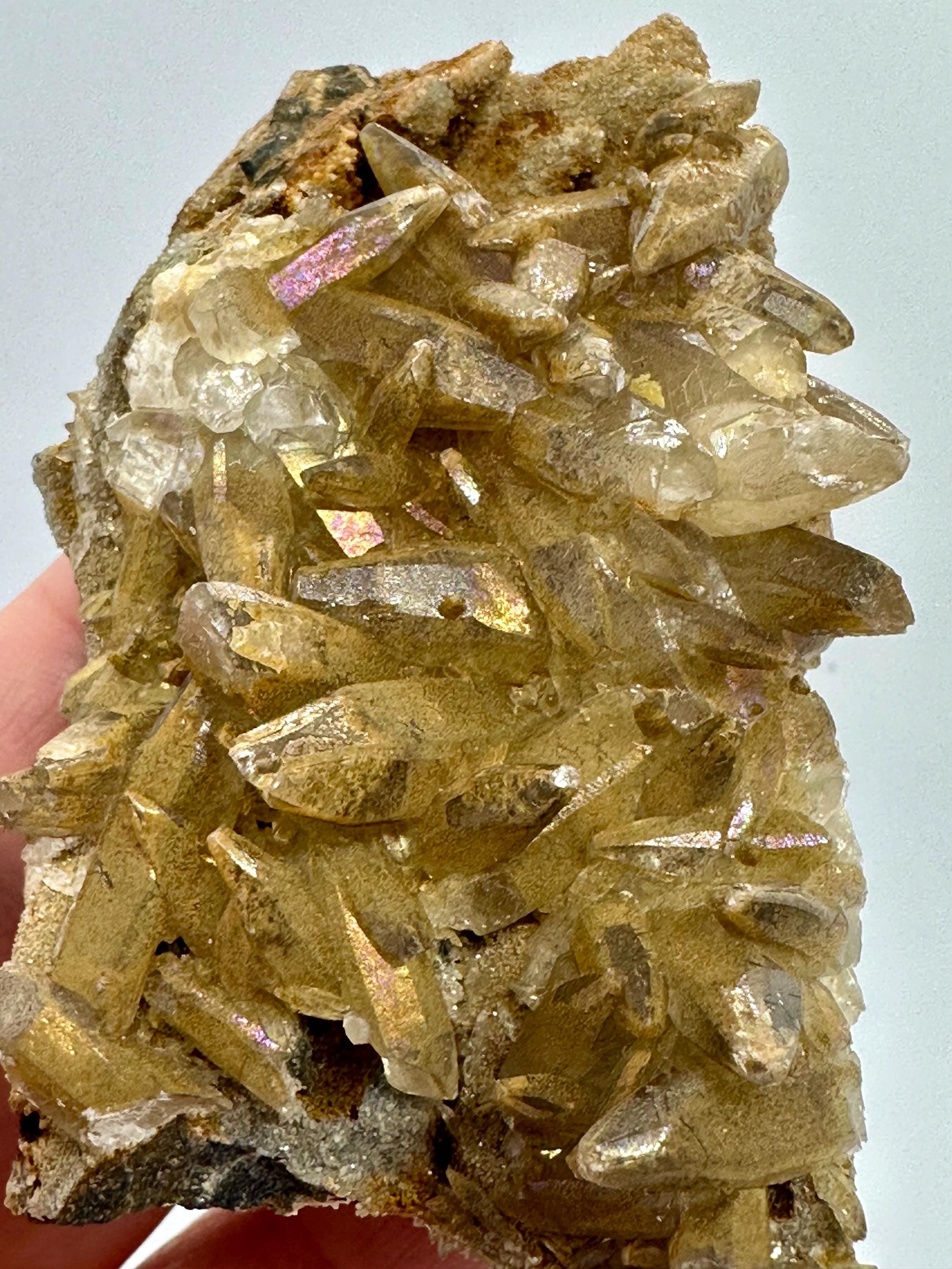 92 Grams Iridescent Dogtooth Calcite Cluster from South Africa