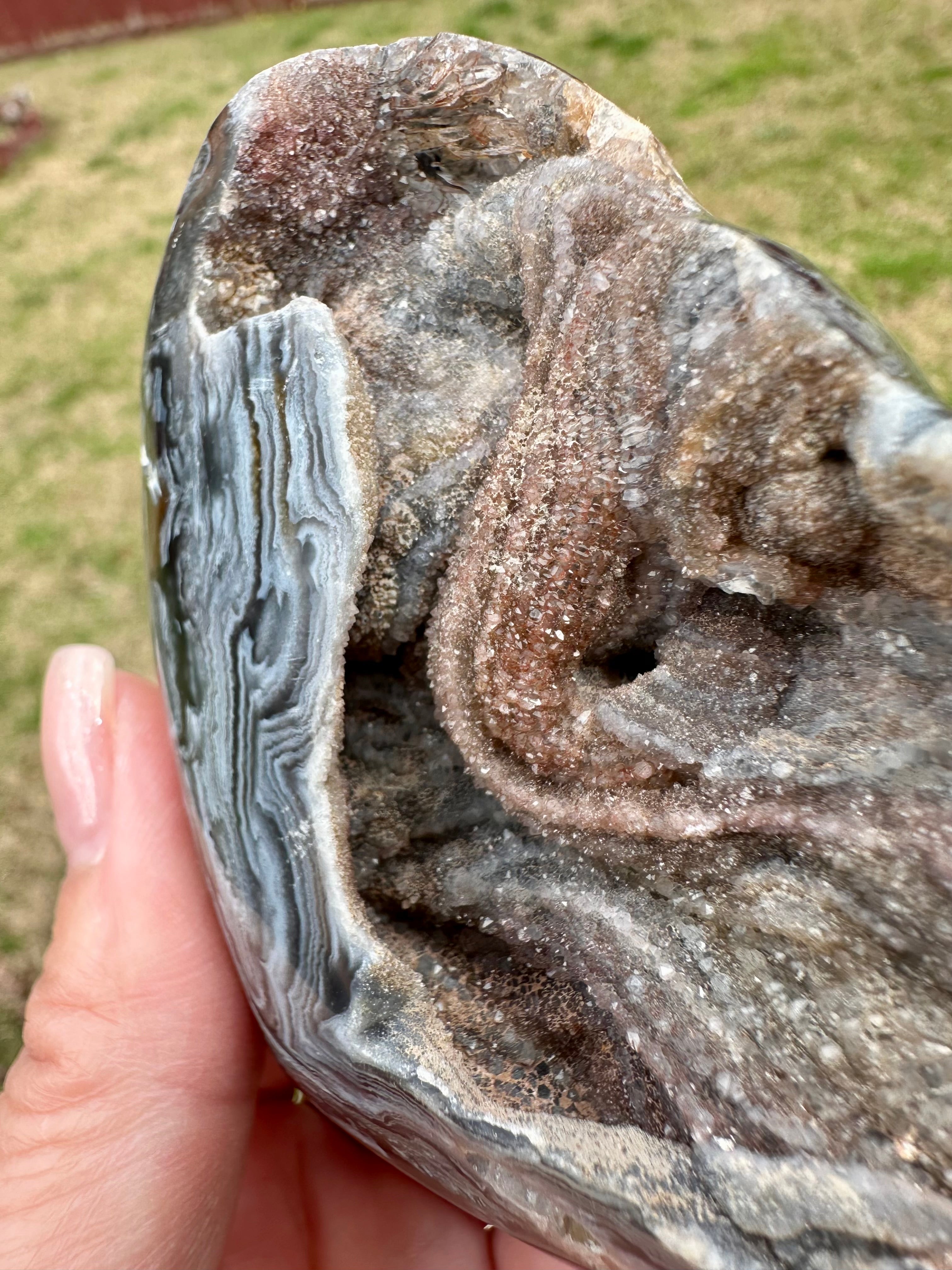 Dark Banded Agate Drusy Heart, Madagascar