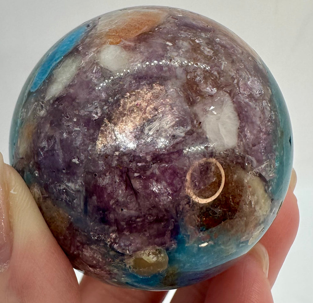 Blue Apatite, Lepidolite Mica & Arusha Quartz Composite Sphere