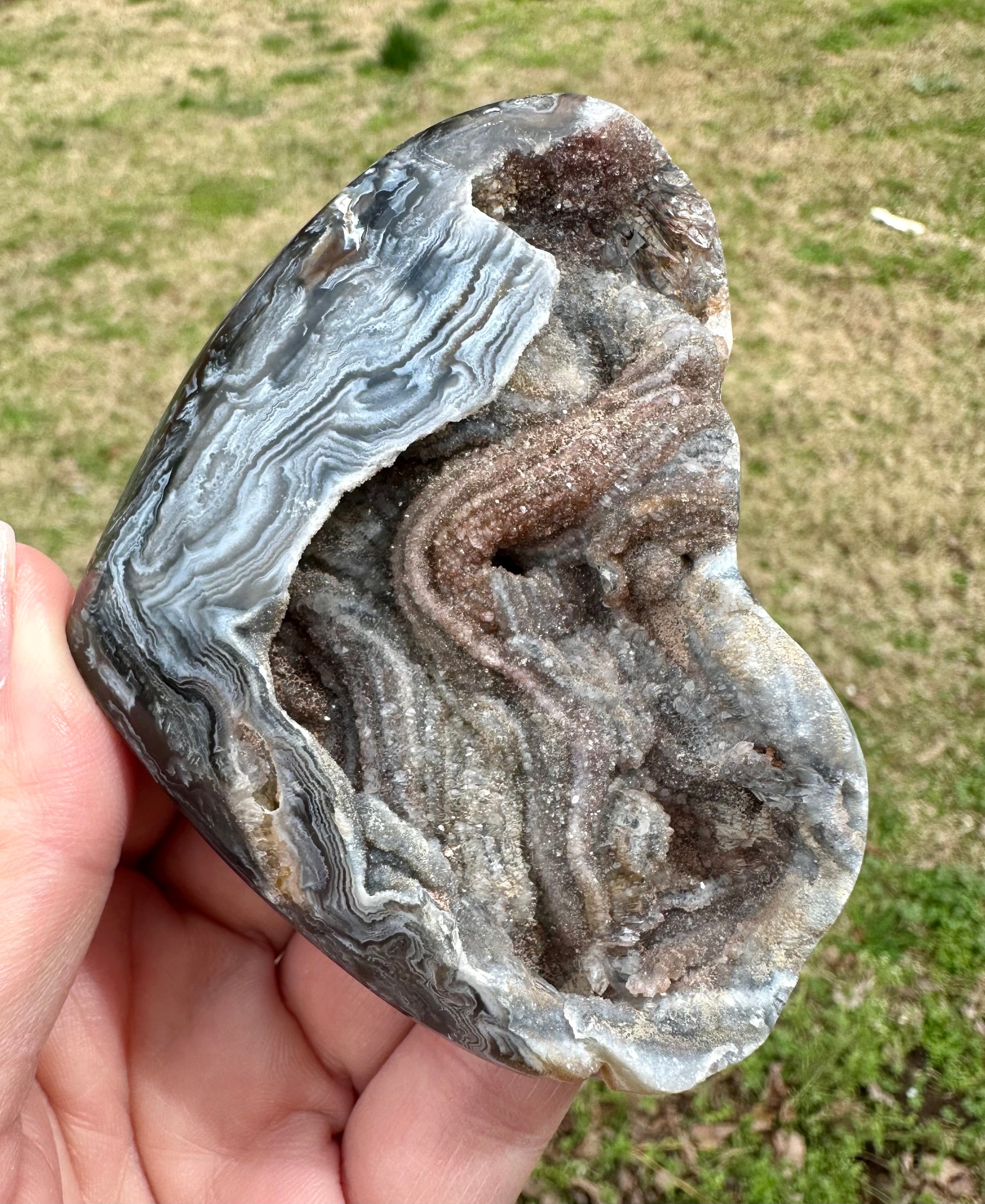Dark Banded Agate Drusy Heart, Madagascar