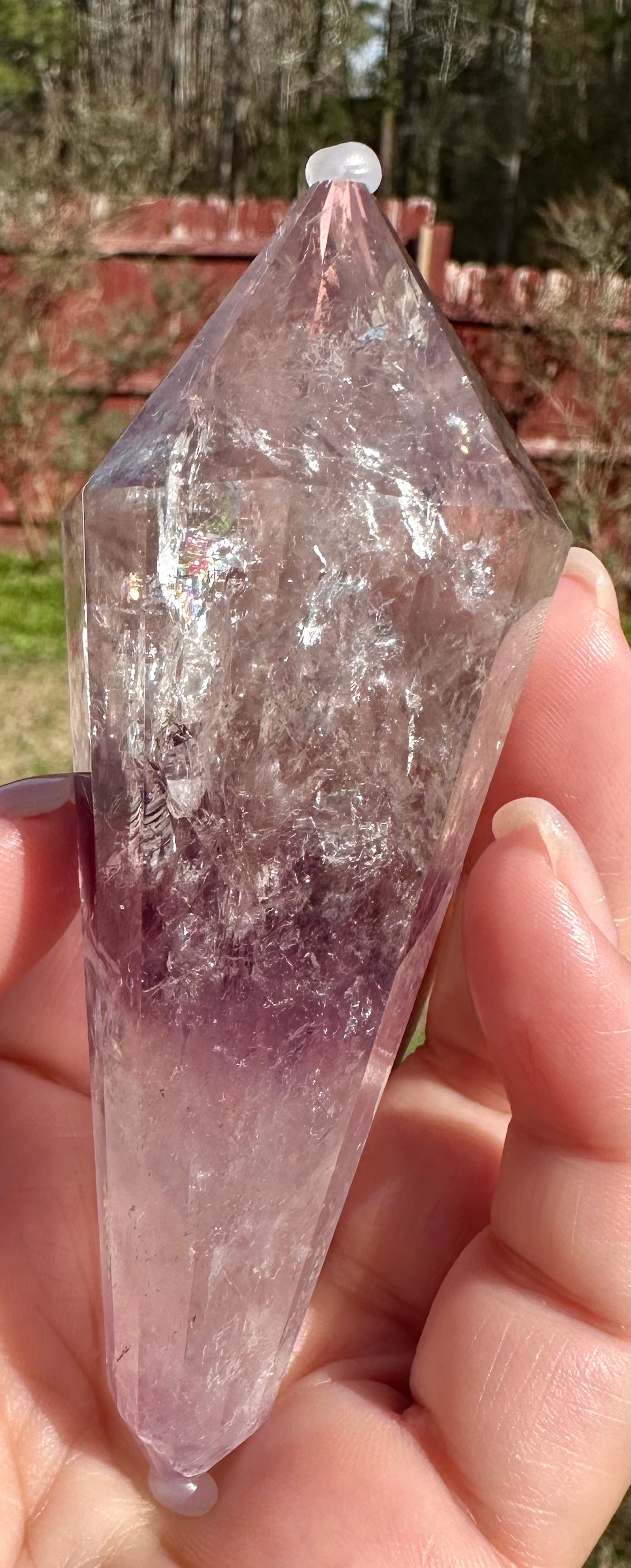 12-Sided Smoky Quartz Vogel Wand – Amethyst Phantom, Rainbows, Brazil