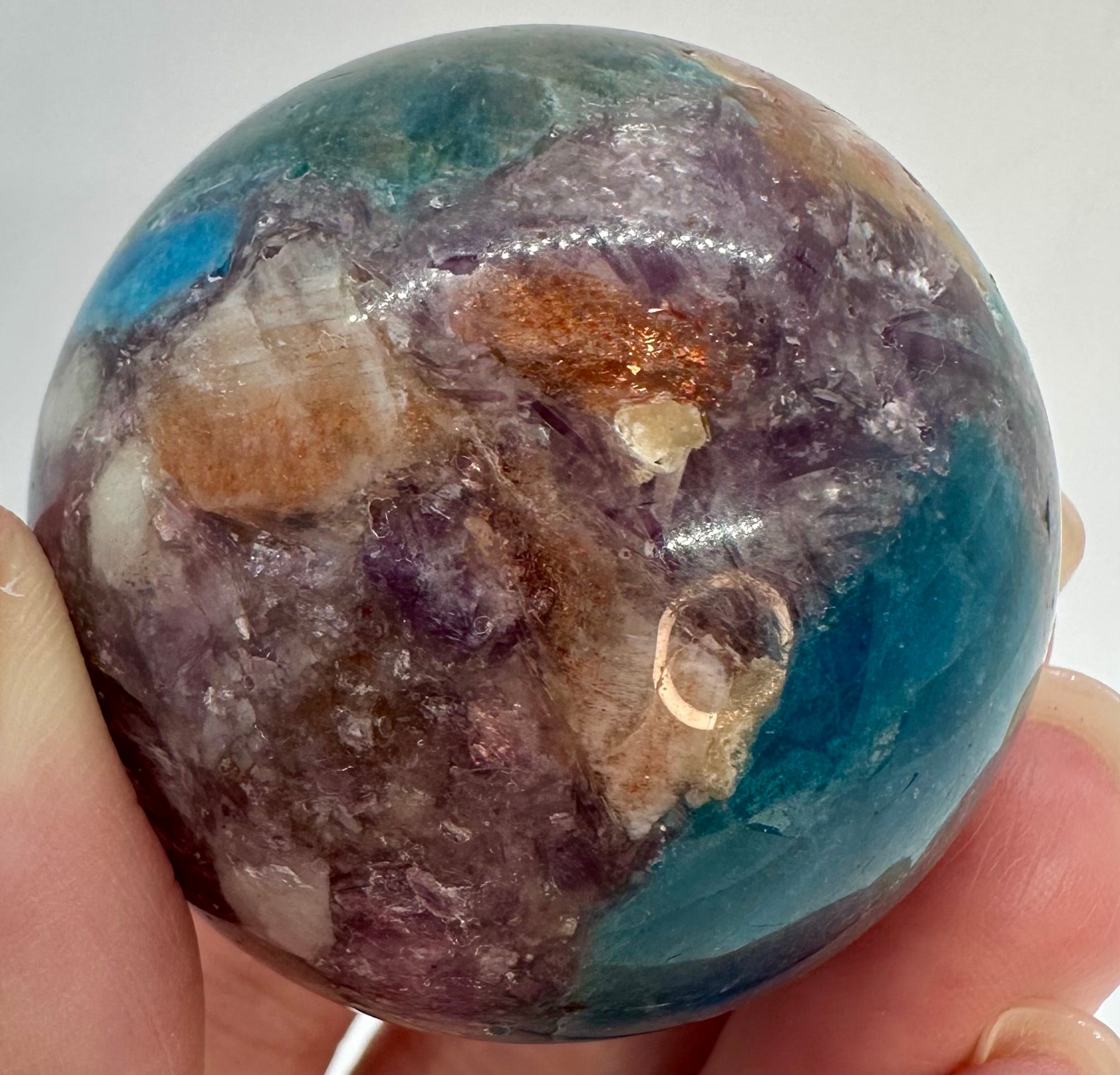 Blue Apatite, Lepidolite Mica & Arusha Quartz Composite Sphere